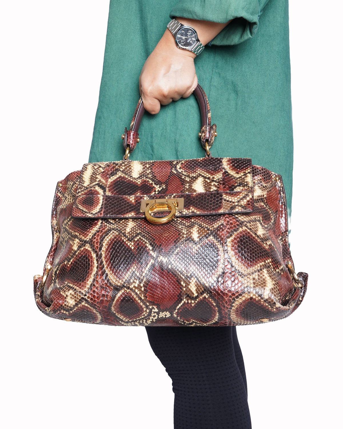 Salvatore Ferragamo Multicolour Python Large Sofia Satchel