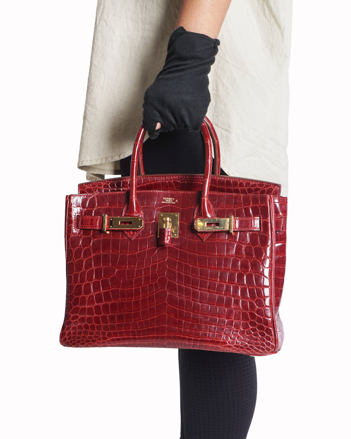 Hermès Red Porosus Crocodile Birkin 35 Gold Hardware