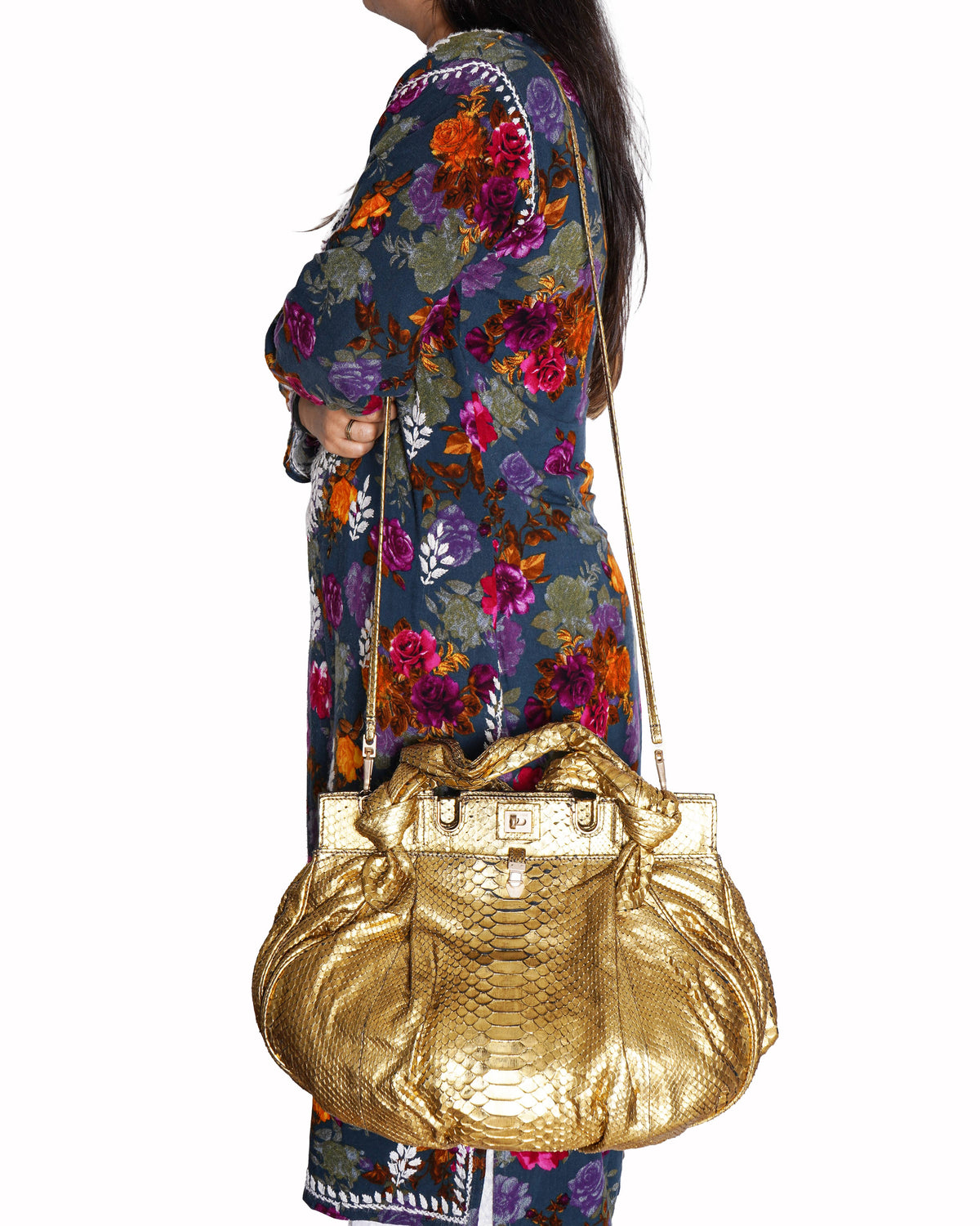 Zagliani Metallic Python Puffy Handbag