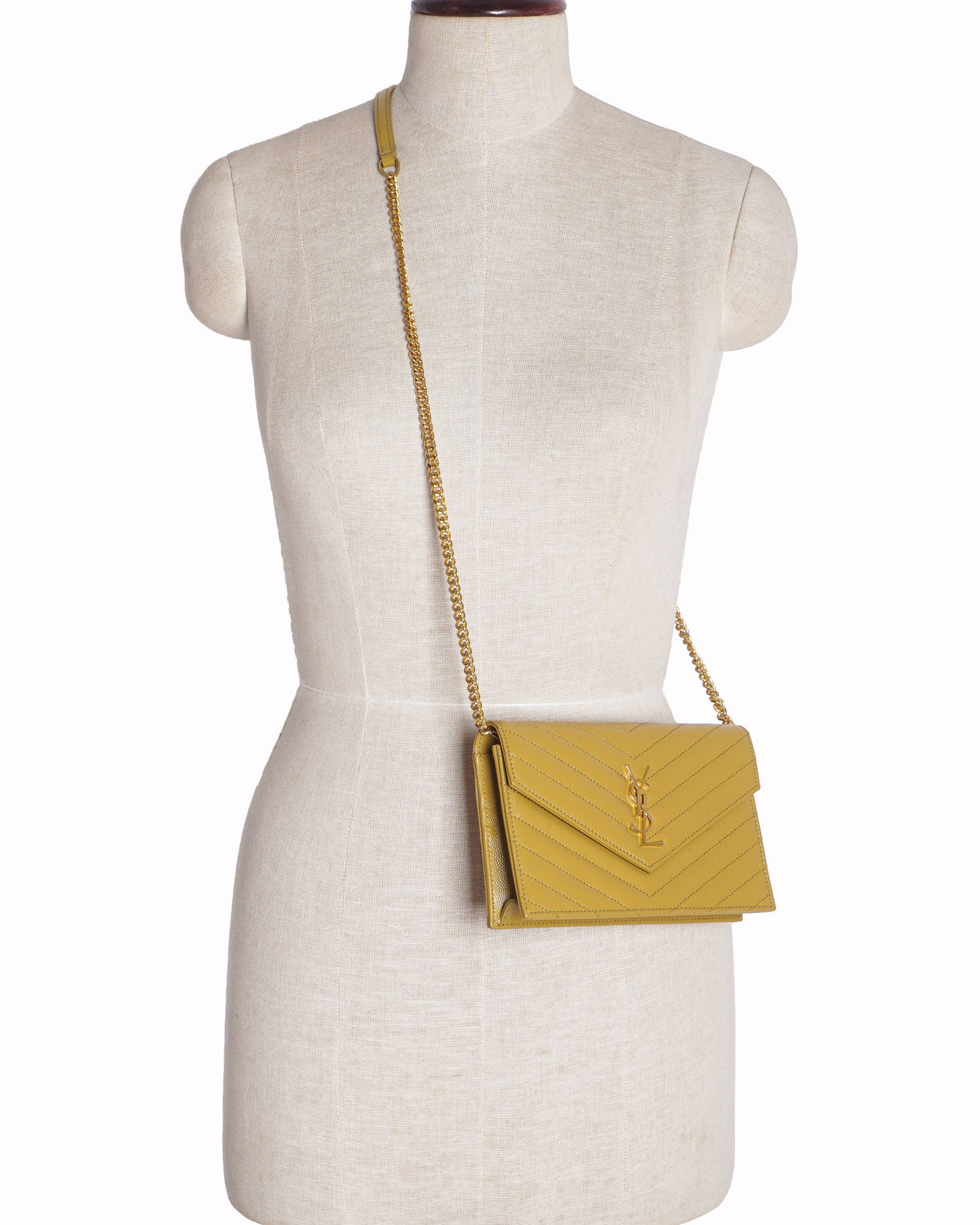 Saint Laurent Portefeuille Enveloppe Yellow Leather Crossbody Bag
