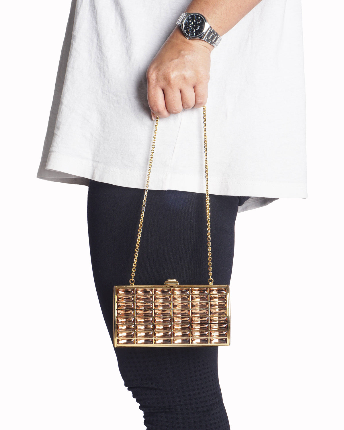 Judith Leiber Champagne Goddess Baguette Crystal Clutch