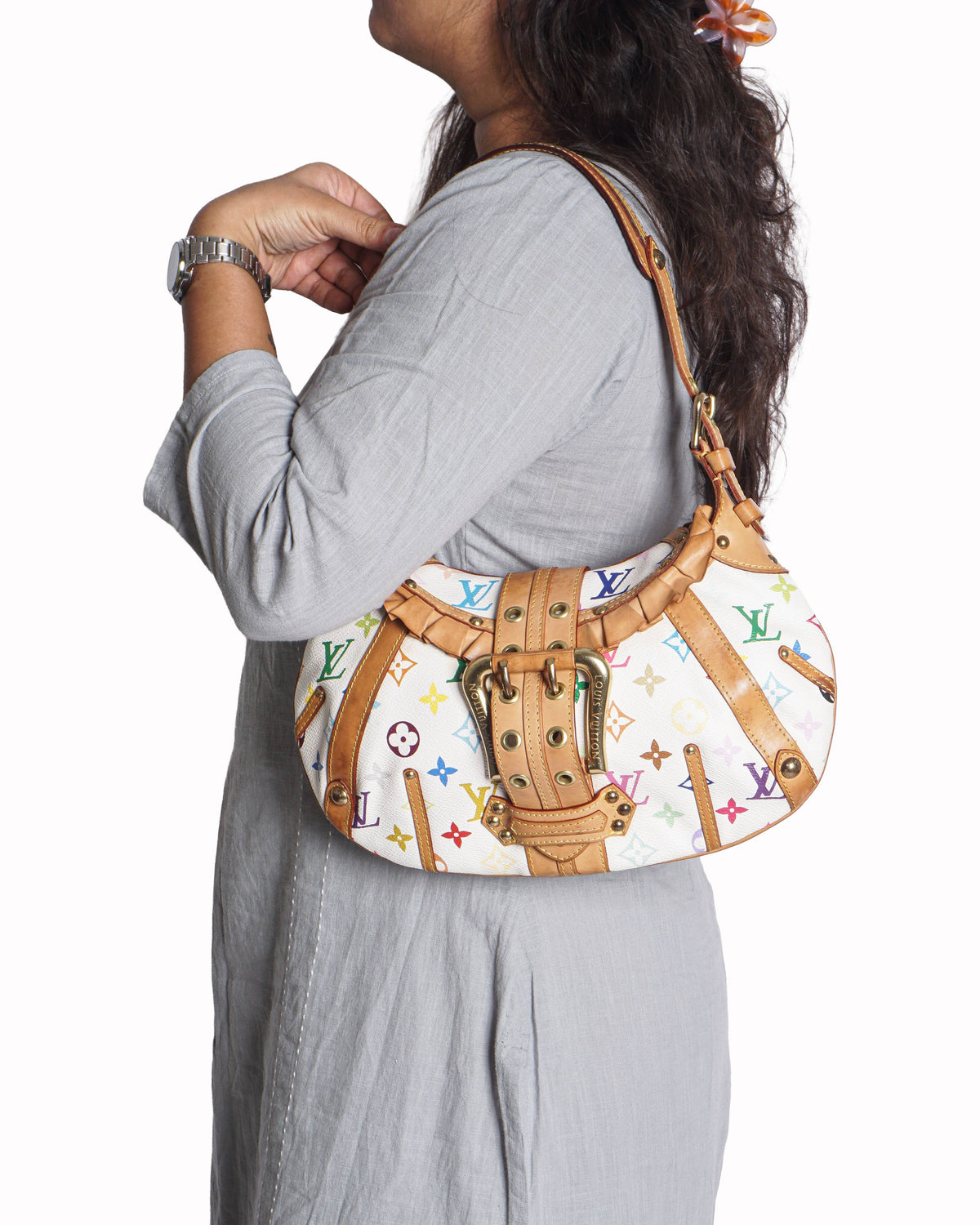 Louis Vuitton x Takashi Murakami Monogram Multicolore White Theda PM Bag