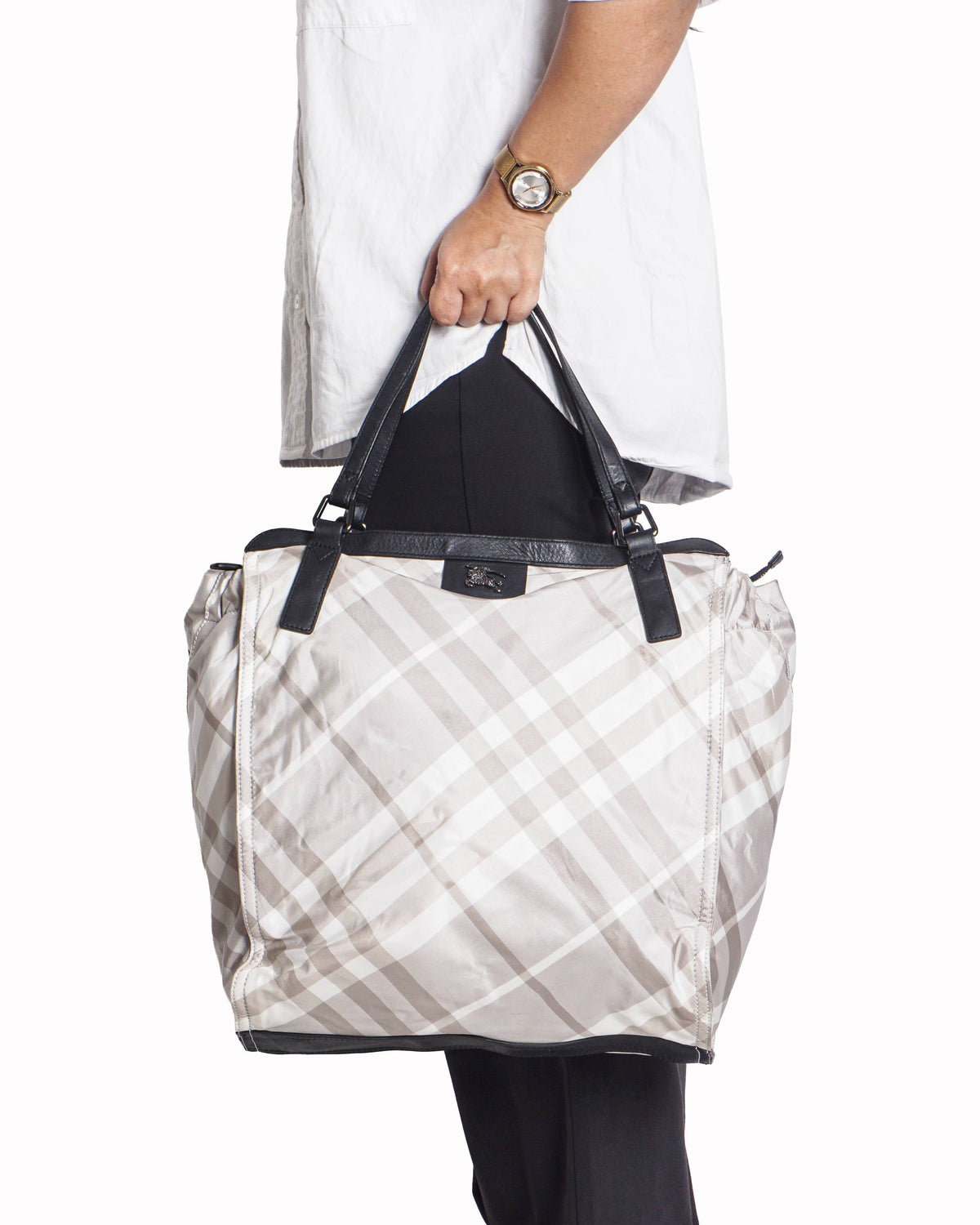 Burberry Plaid Nylon Buckleigh Tote Bag