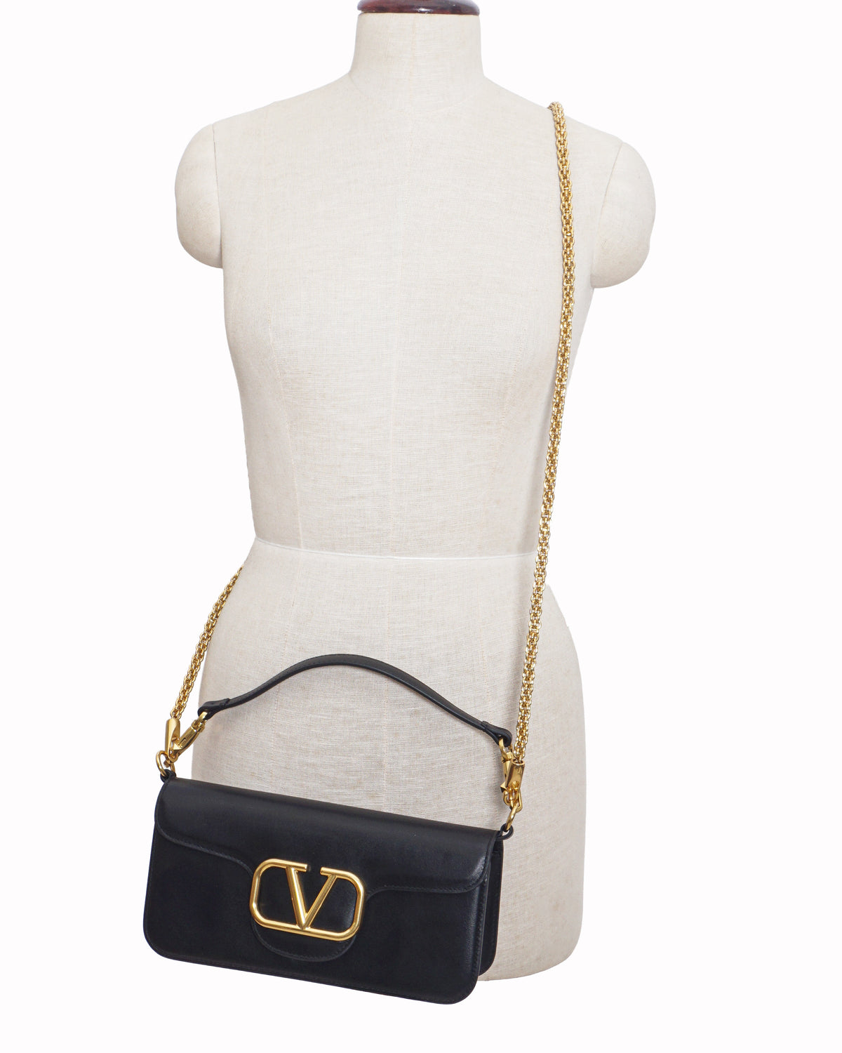 Valentino Black Lambskin Leather VLOGO Flap Shoulder Bag