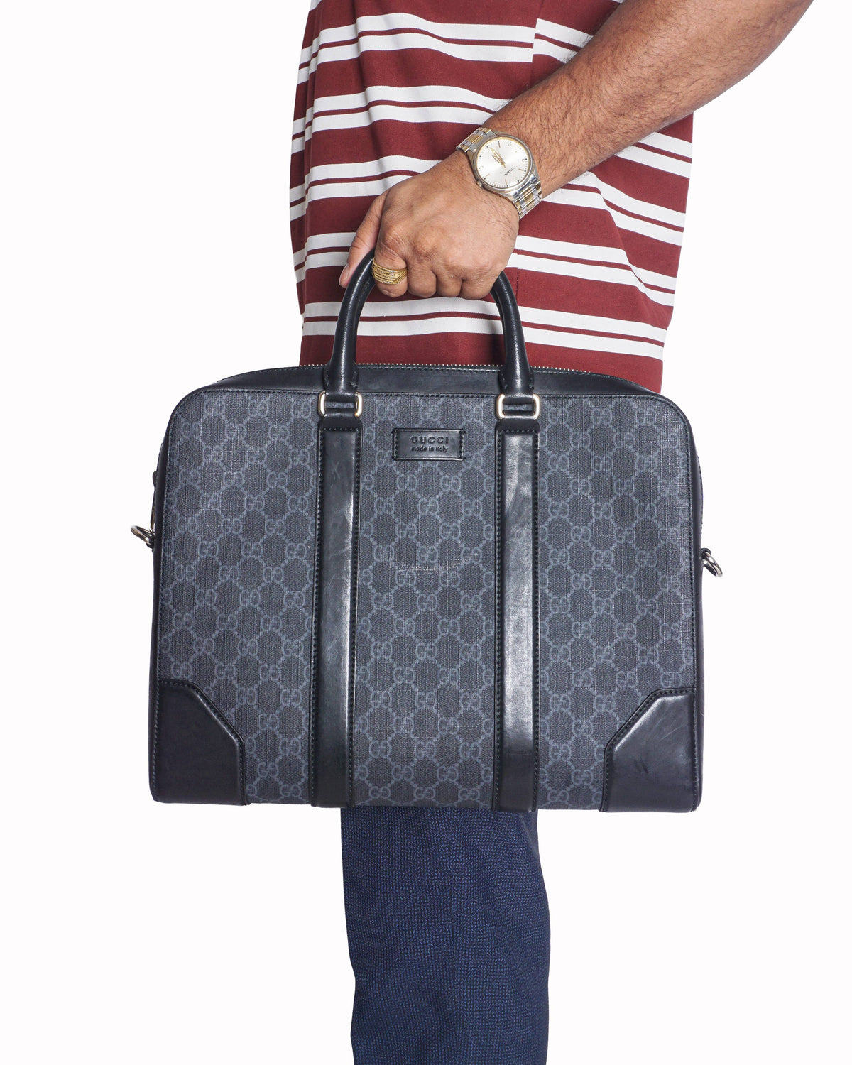 Gucci Black & Grey GG Supreme Canvas Business Briefcase