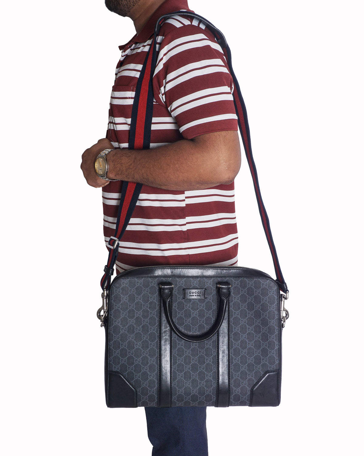 Gucci Black & Grey GG Supreme Canvas Business Briefcase