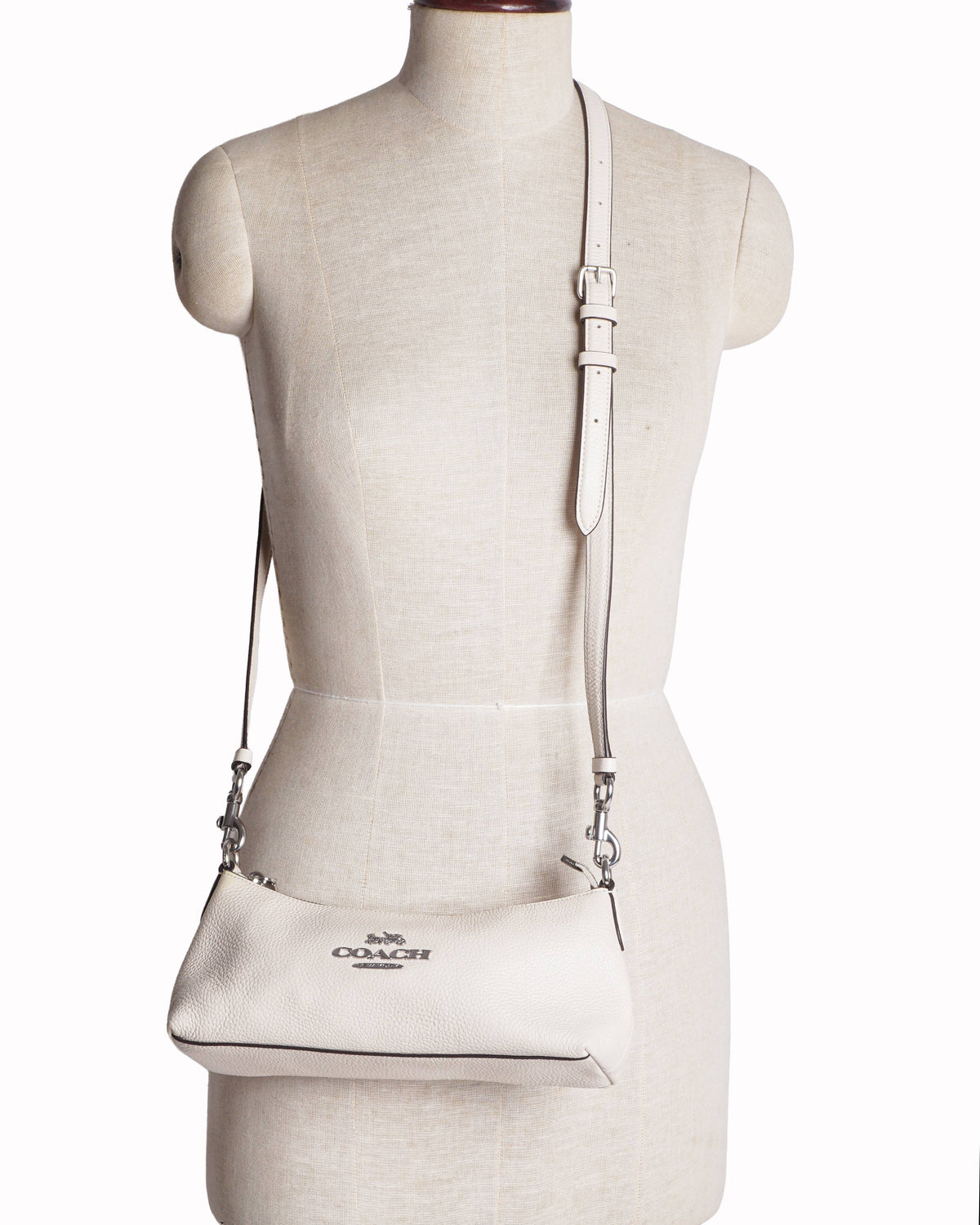 Coach Charlotte White Leather Shoulder Bag with Rainbow Chain