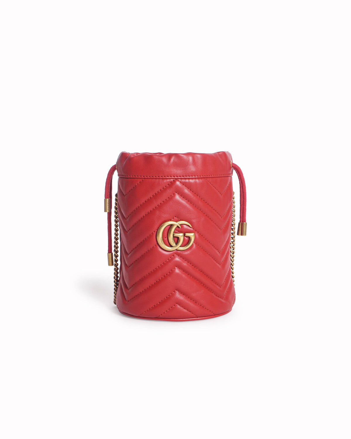 Gucci Red Matelassé Leather Mini GG Marmont Bucket Bag