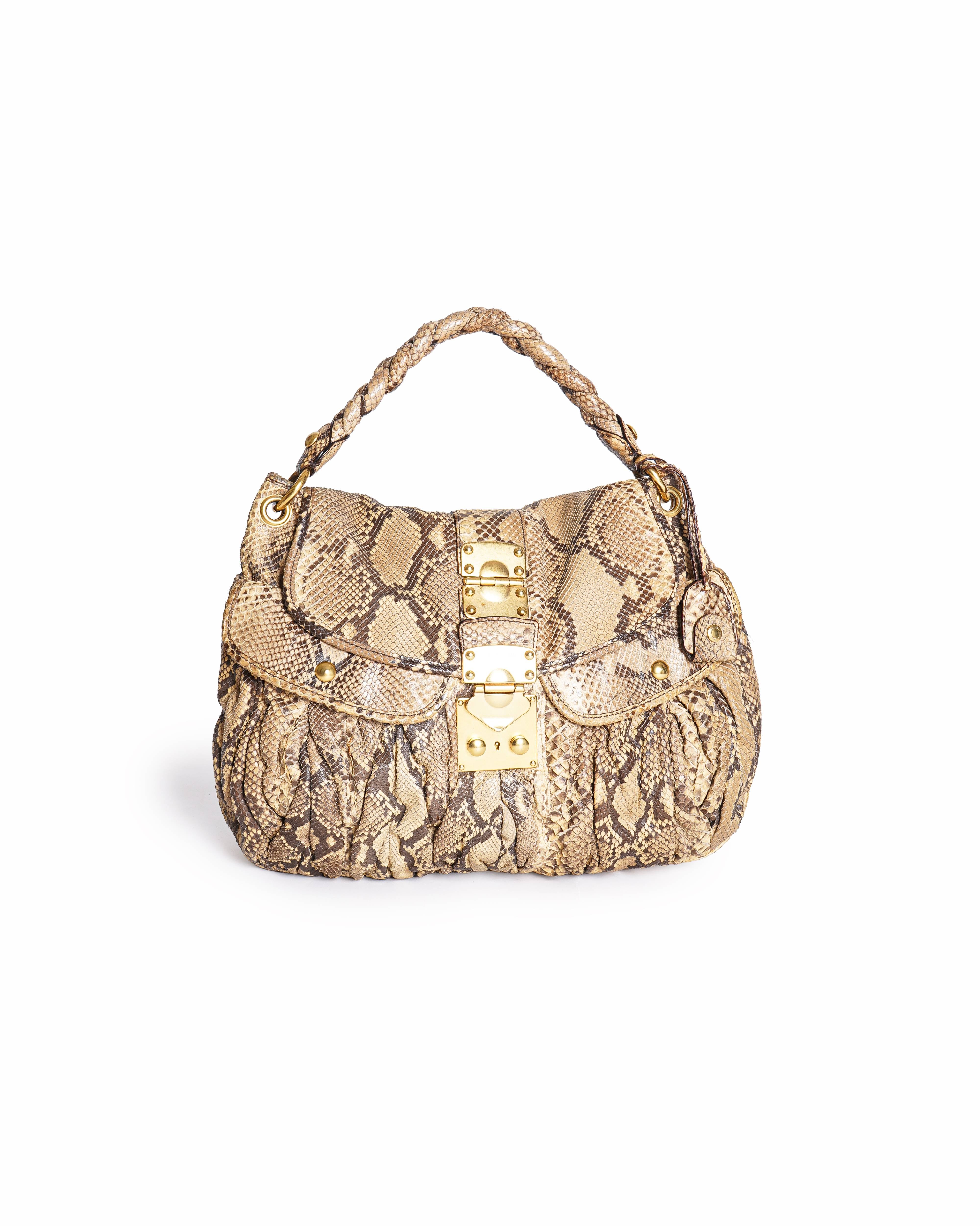 Miu Miu Snakeskin Matelassé Coffer Hobo Bag