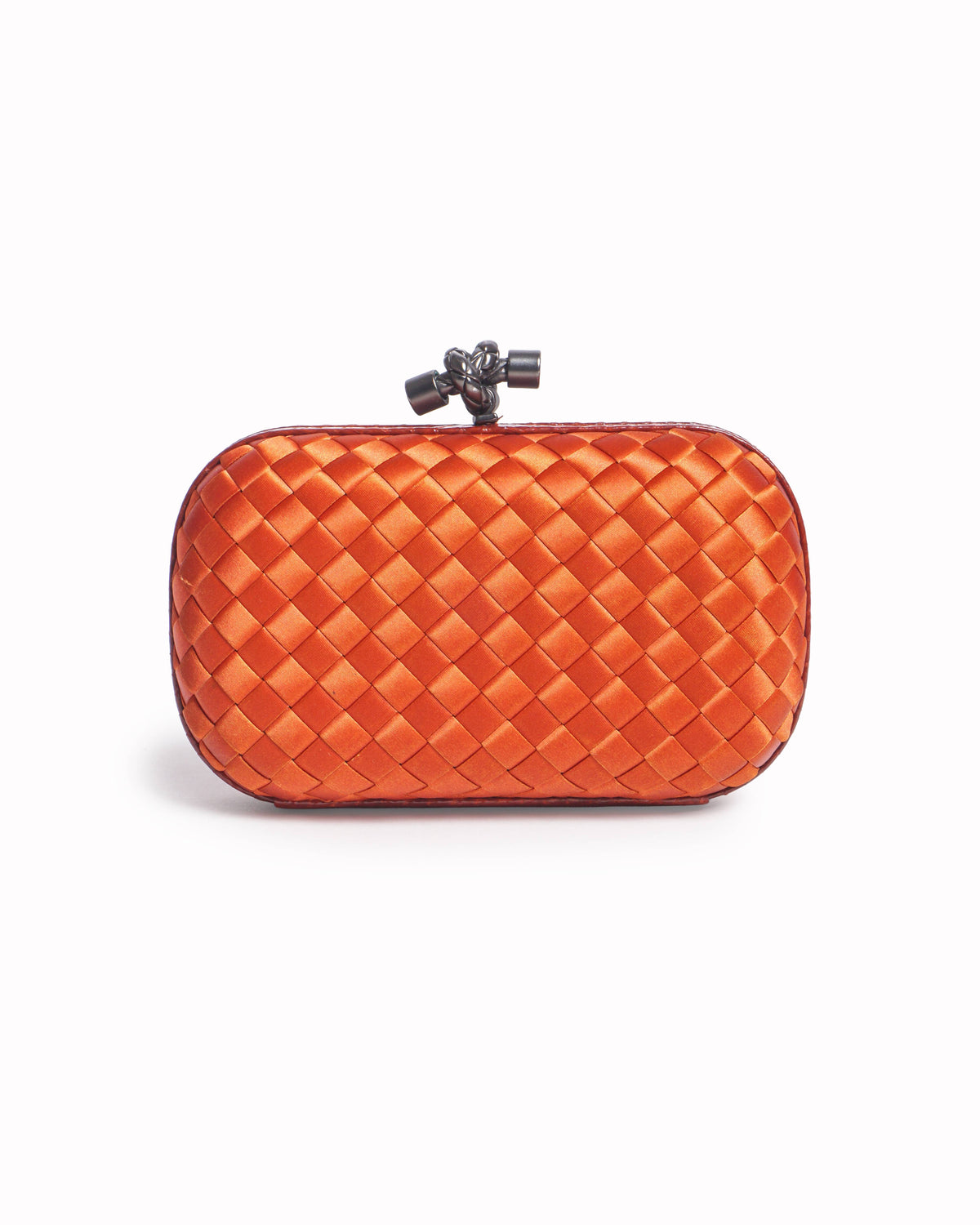 Bottega Veneta Knot Clutch Orange Intrecciato Satin