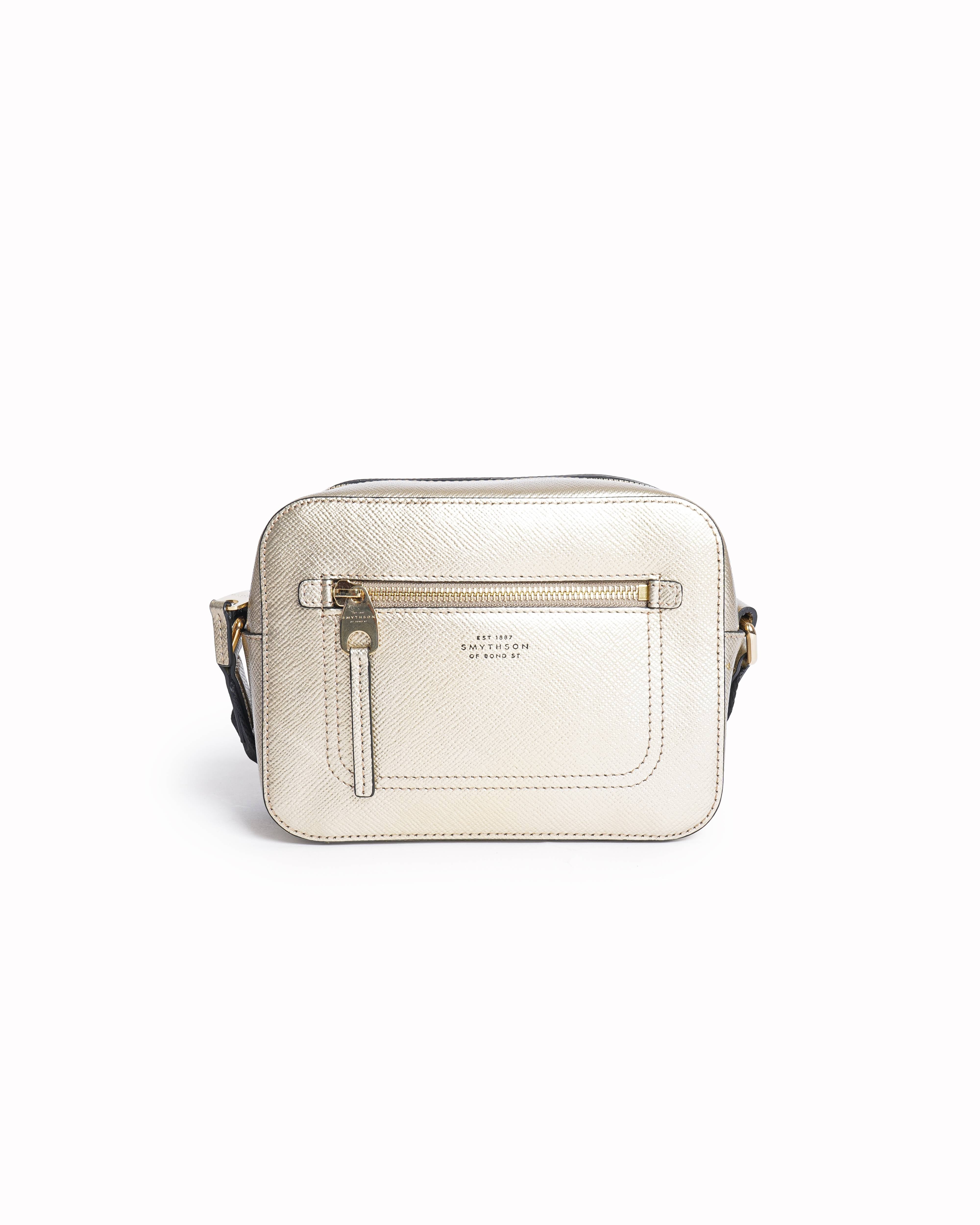 Smythson Metallic Gold Crossgrain Leather Camera Bag