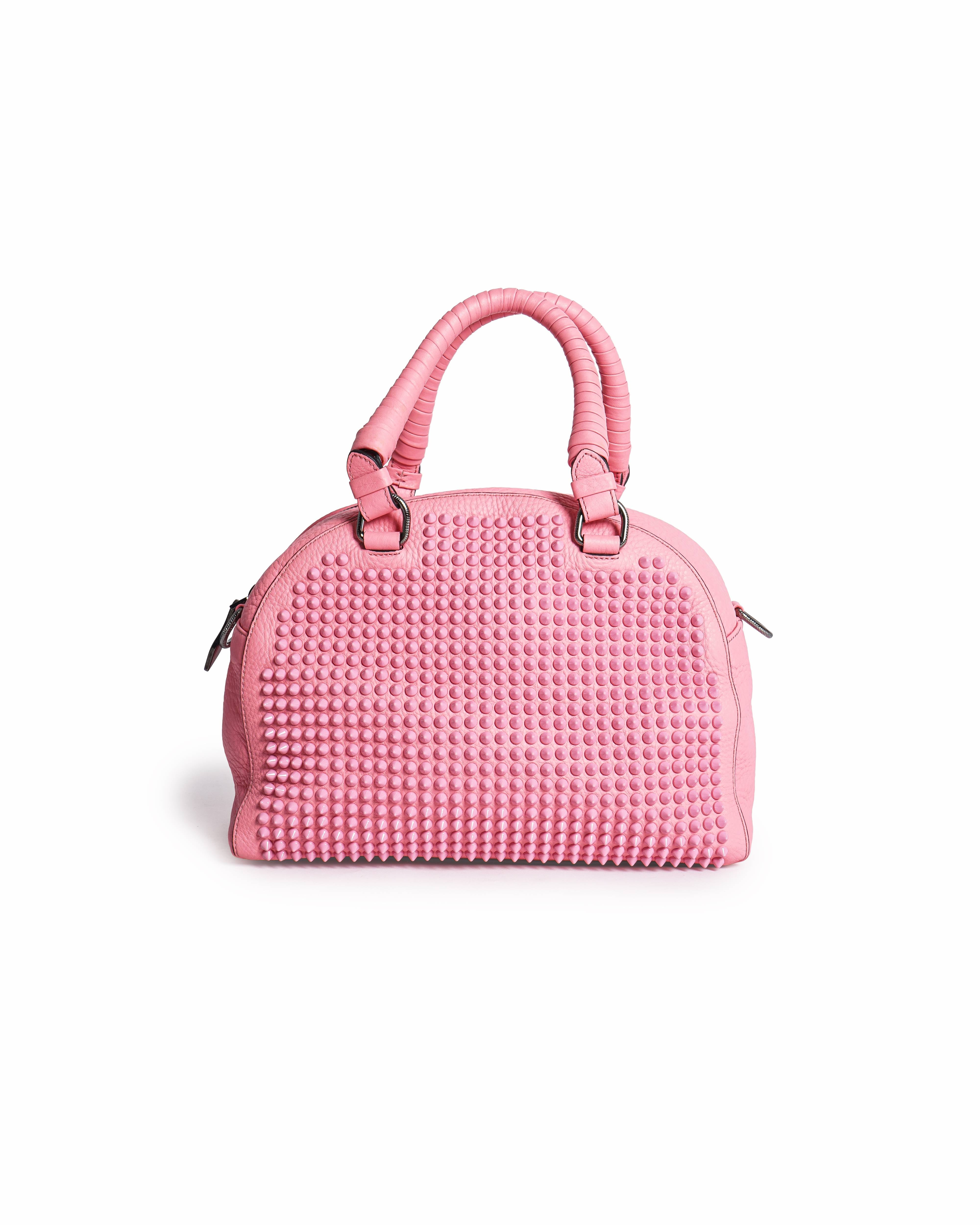 Christian Louboutin Pink Pebble Leather Panettone Spike Satchel