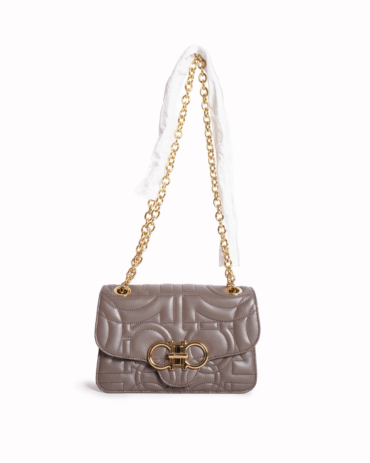 New Salvatore Ferragamo Gancini Quilted Crossbody Shoulder Bag In Beige