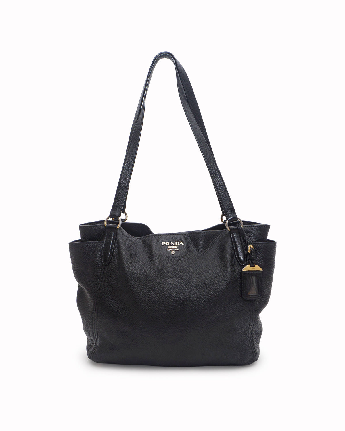 Prada Black Vitello Daino Pebbled Leather Side-Pocket Tote Bag