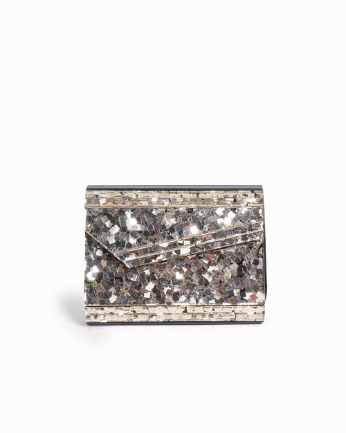 Jimmy Choo shimmering acrylic & suede candy chain clutch