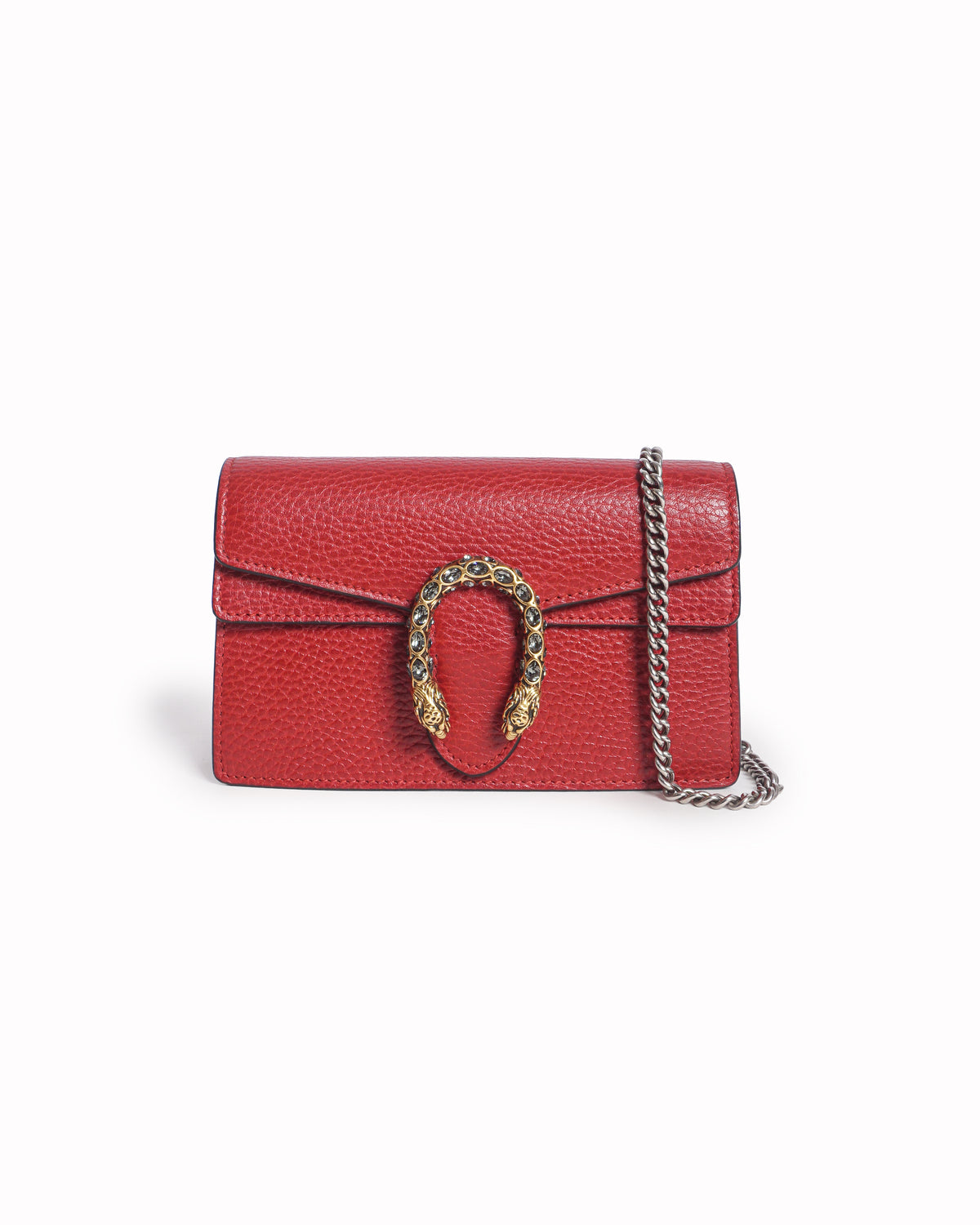 Gucci Red Pebbled Leather Dionysus Chain Wallet