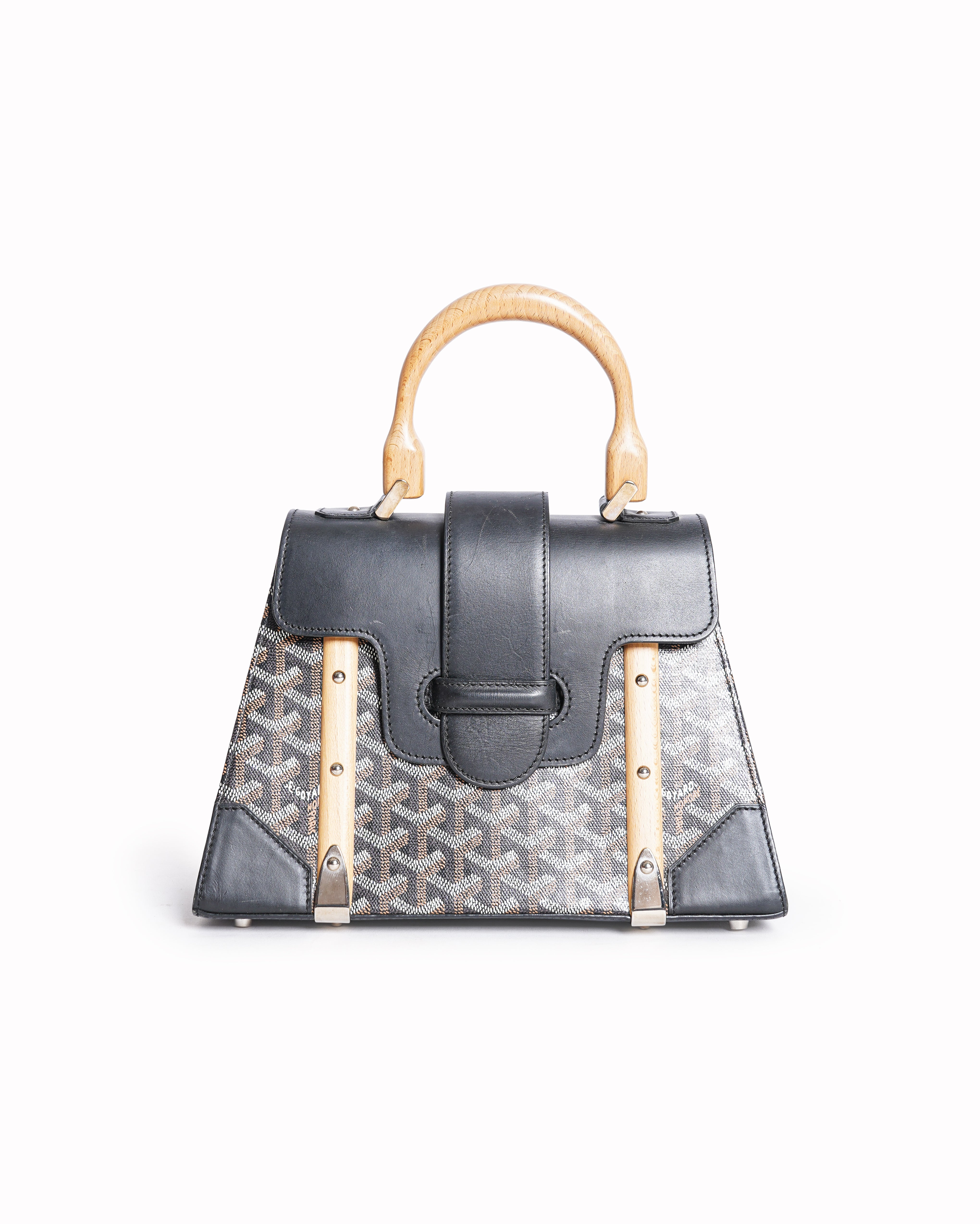 Goyard Black Coated Canvas and Leather PM Saigon Top Handle Bag