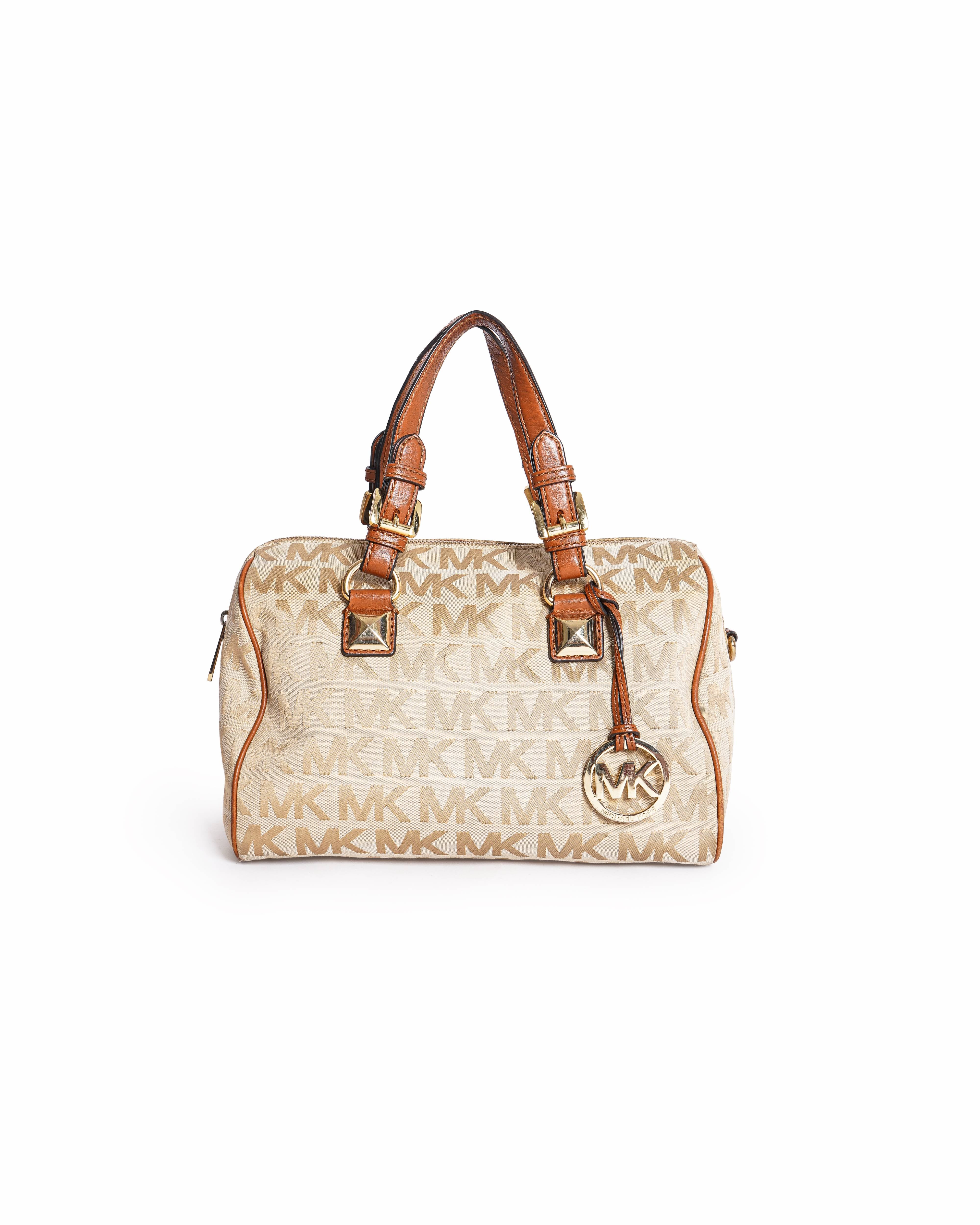 Michael Kors Grayson Satchel in signature tan and brown Monogram pattern