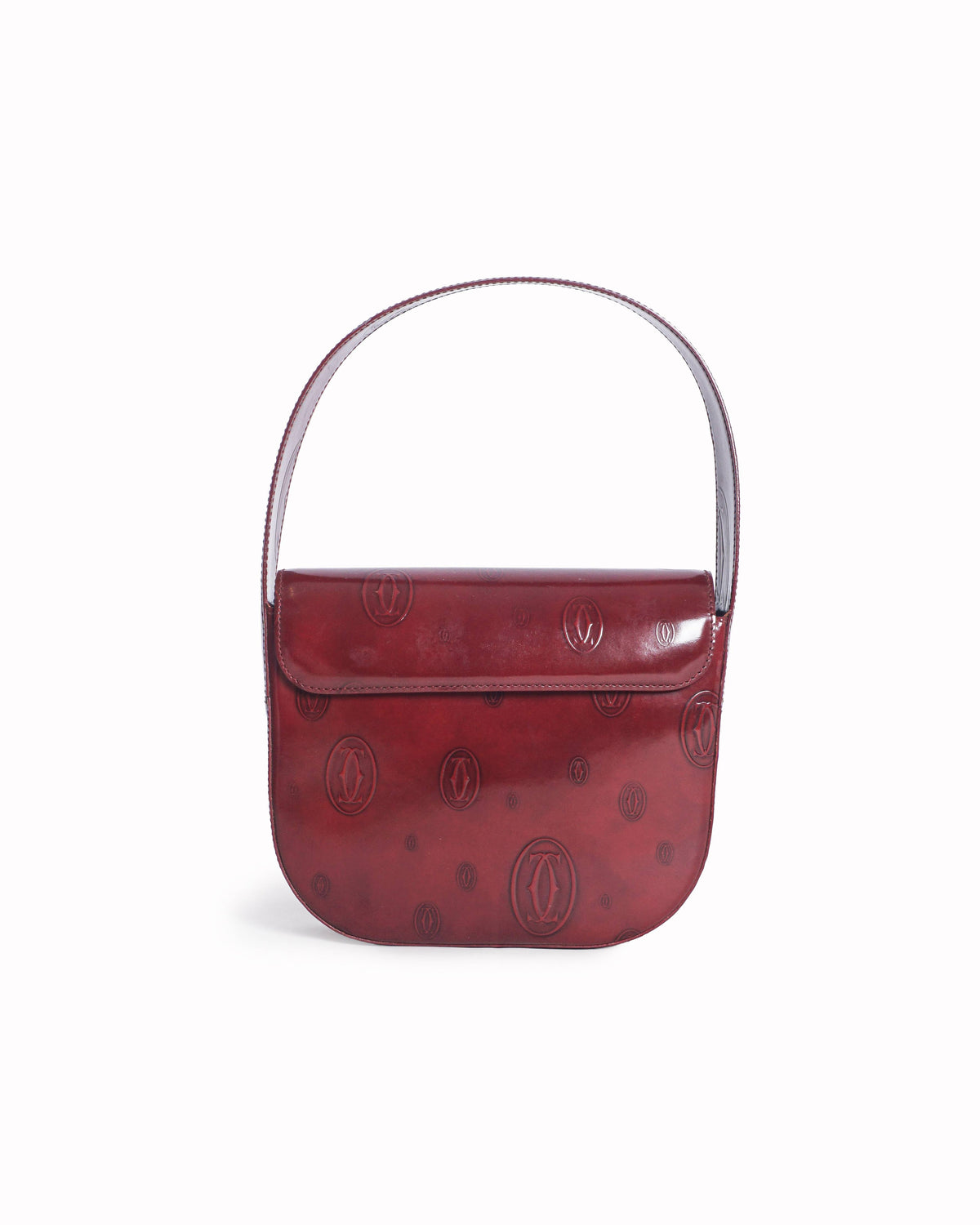 Cartier Logo Embossed Patent Leather Flap Hobo Bag