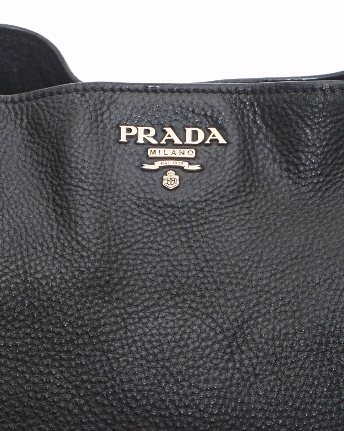 Prada Black Vitello Daino Pebbled Leather Side-Pocket Tote Bag