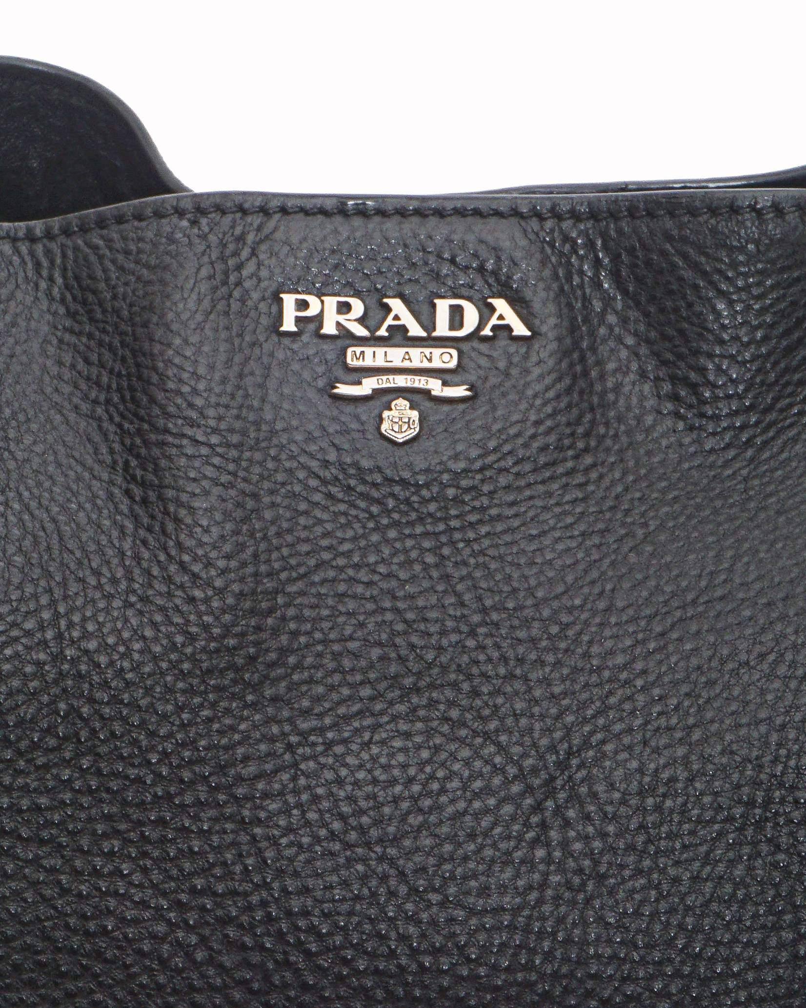 Prada Black Vitello Daino Pebbled Leather Side-Pocket Tote Bag