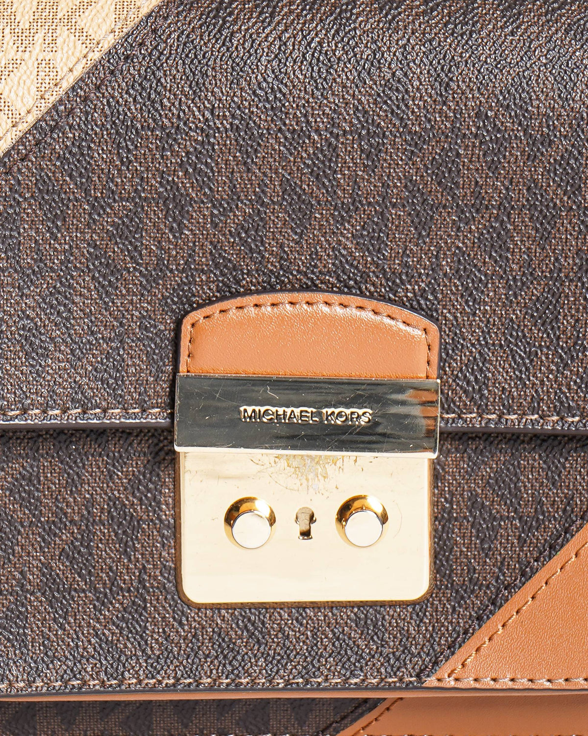 Michael Kors Tri-Tone Brown Solan Editor Signature Logo Shoulder bag