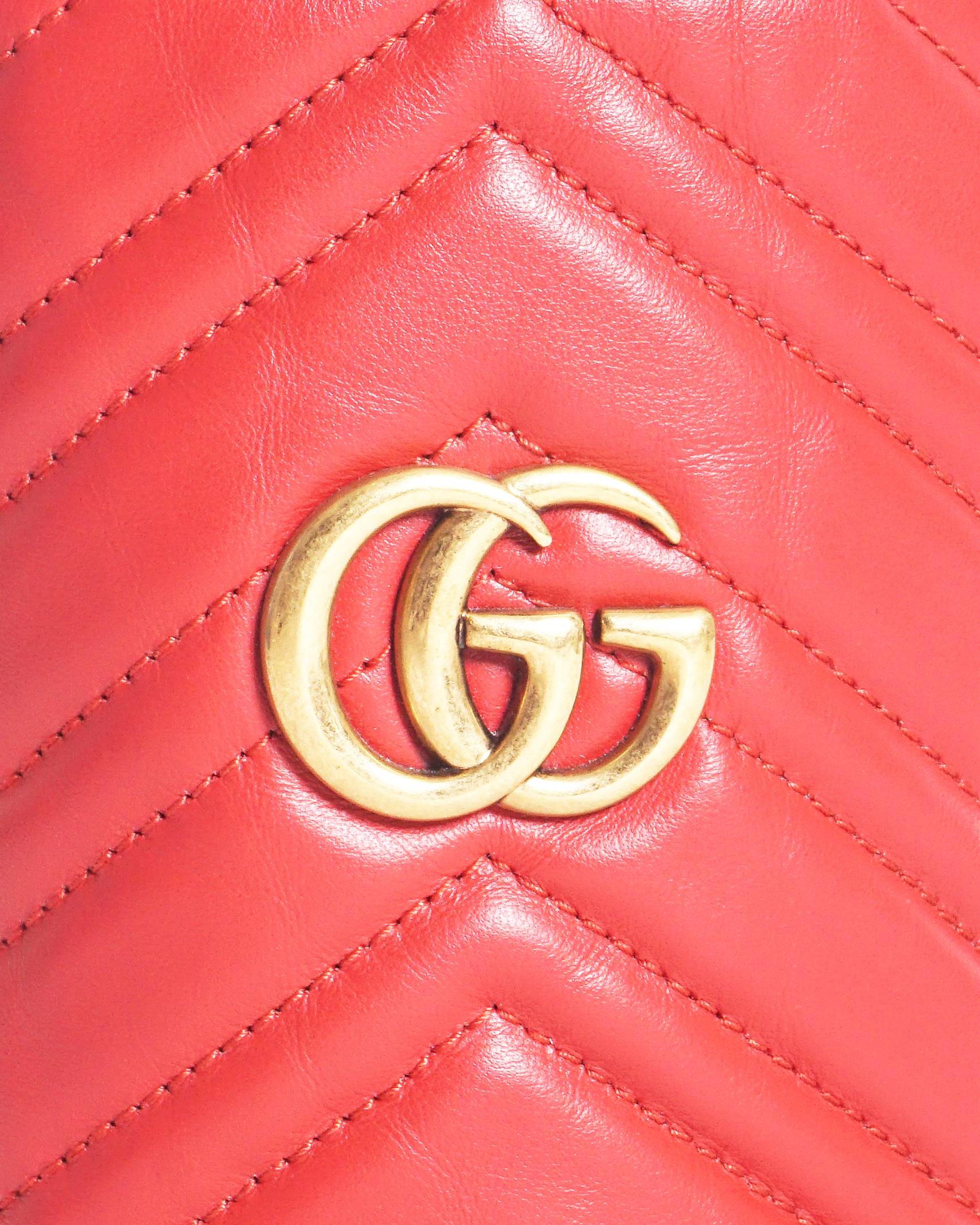 Gucci Red Matelassé Leather Mini GG Marmont Bucket Bag