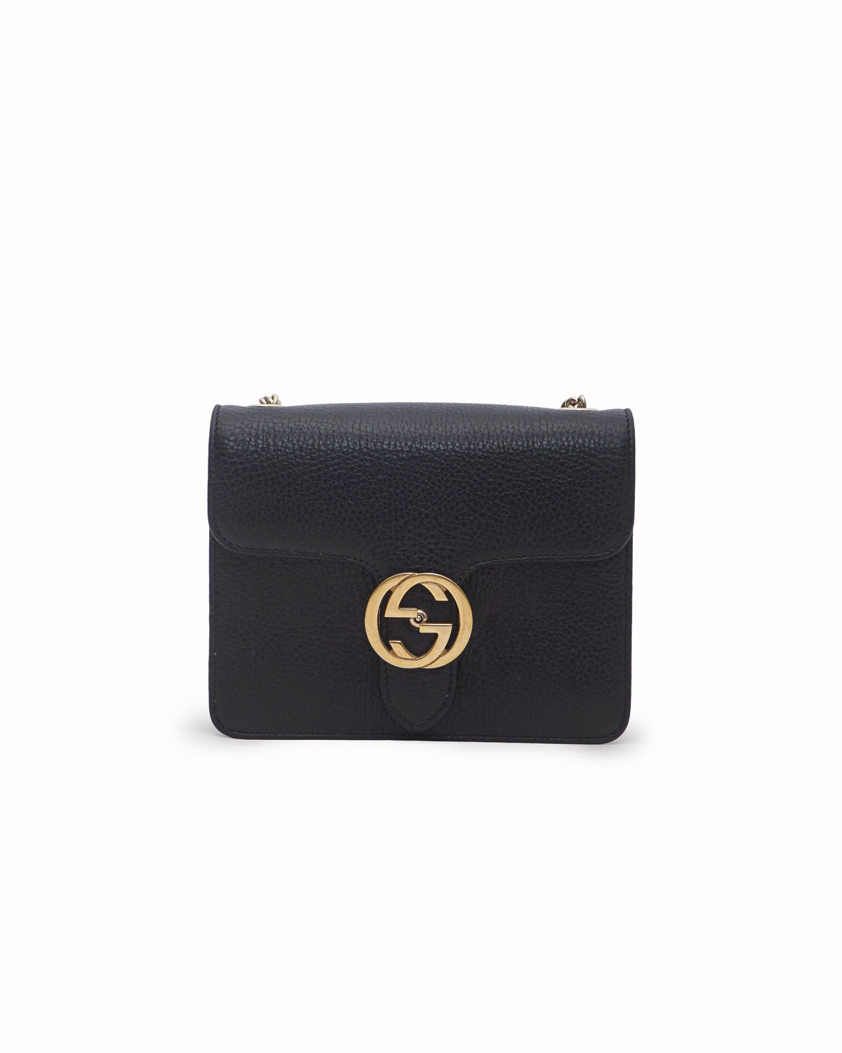 Gucci Black Dollar Calfskin Interlocking G Flap Crossbody Bag