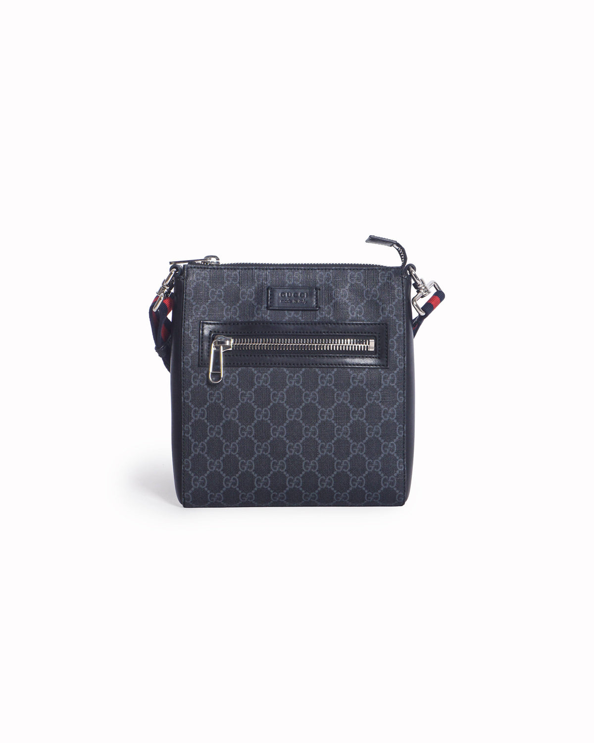 Gucci Black & Grey GG Supreme Web Stripe Messenger Bag