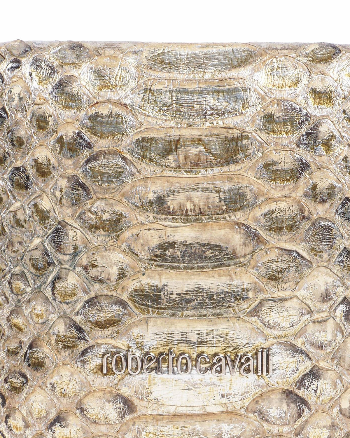 Roberto Cavalli Metallic Gold Python Leather Crossbody Clutch Bag