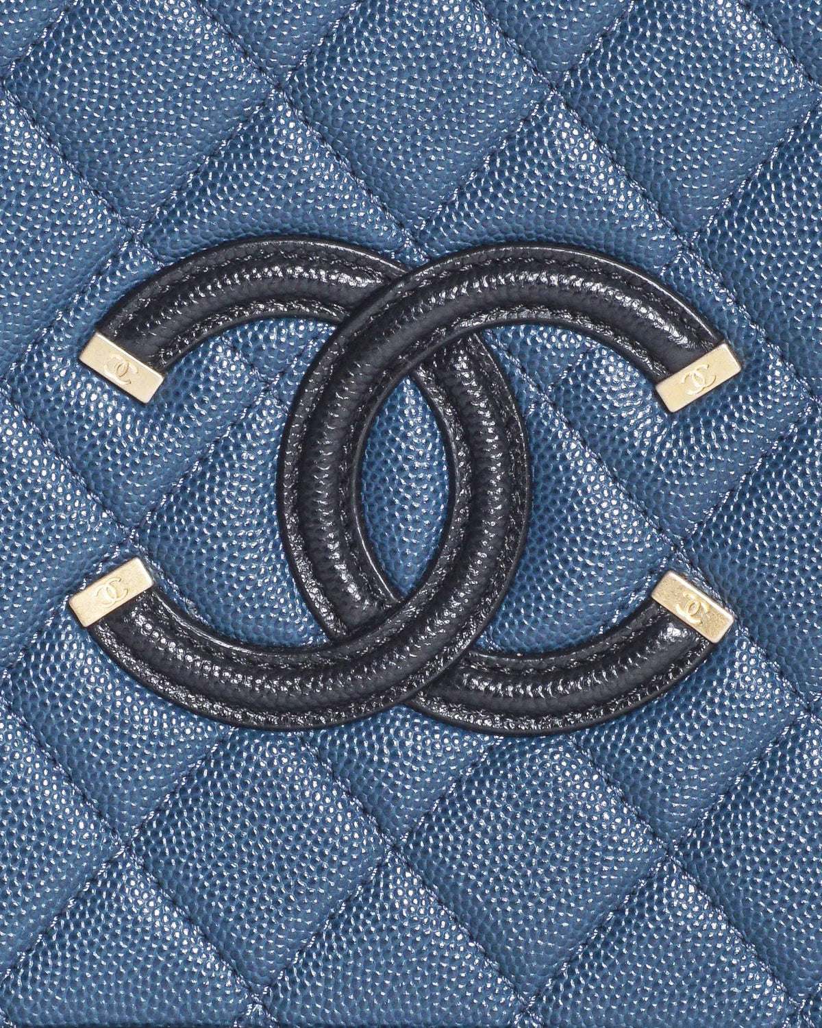 Chanel Small CC Filigree Vanity Case Navy and Black Caviar Shoulder Bag