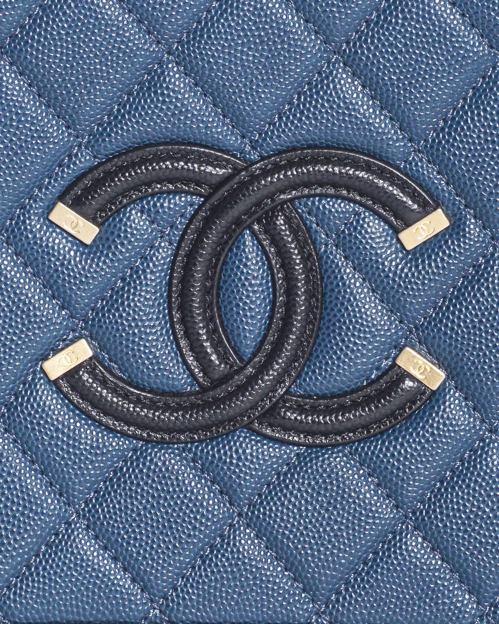 Chanel Small CC Filigree Vanity Case Navy and Black Caviar Shoulder Bag