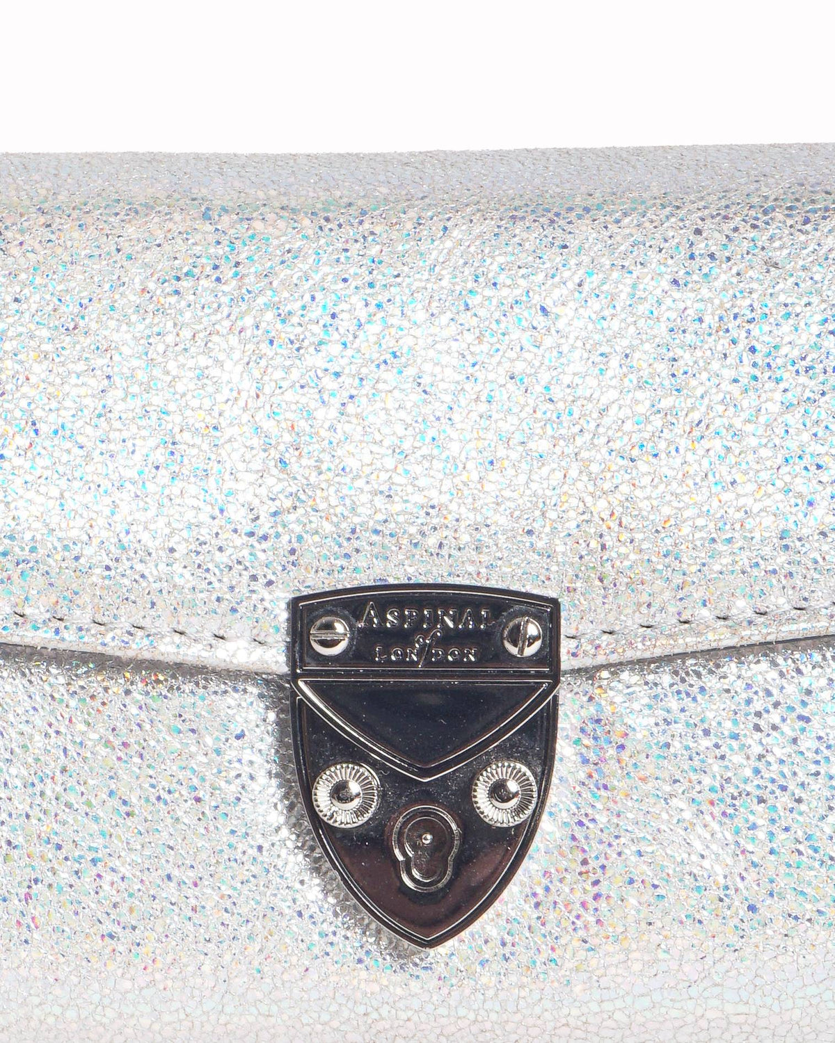 Aspinal of London Silver Textured Leather Mayfair Chain Clutch