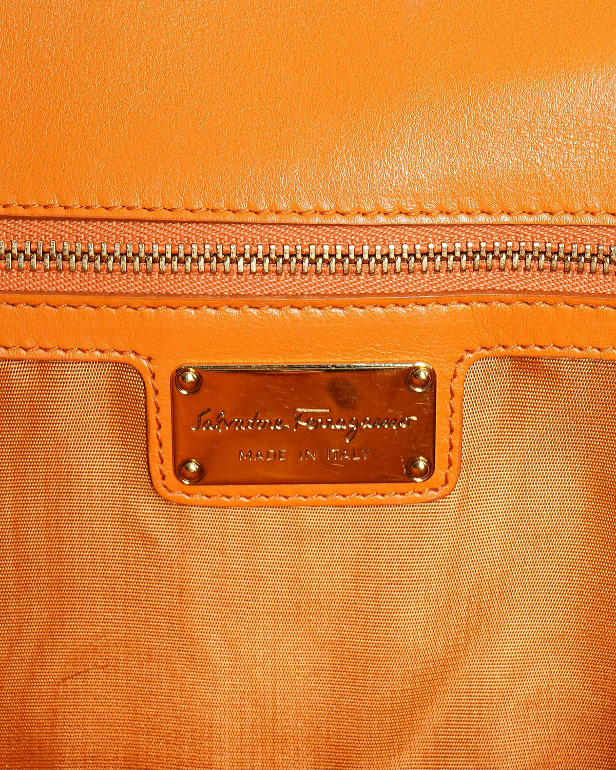 Salvatore Ferragamo Vara Bow Flap Bag in Orange Patent Leather