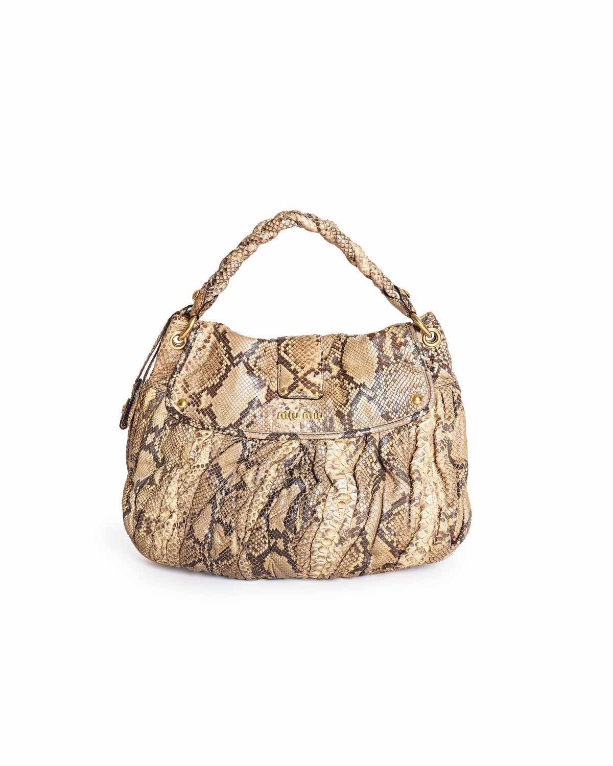 Miu Miu Snakeskin Matelassé Coffer Hobo Bag