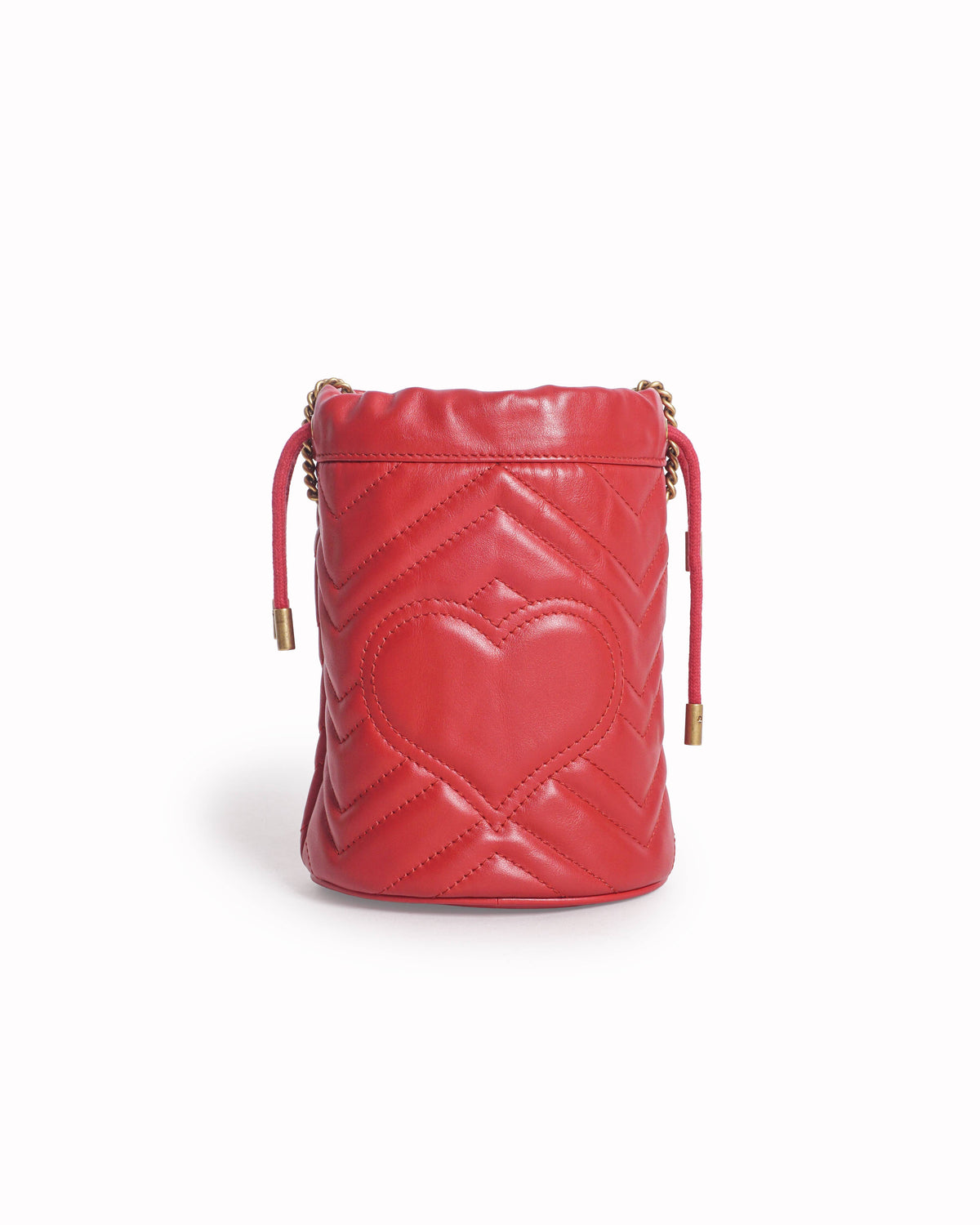 Gucci Red Matelassé Leather Mini GG Marmont Bucket Bag