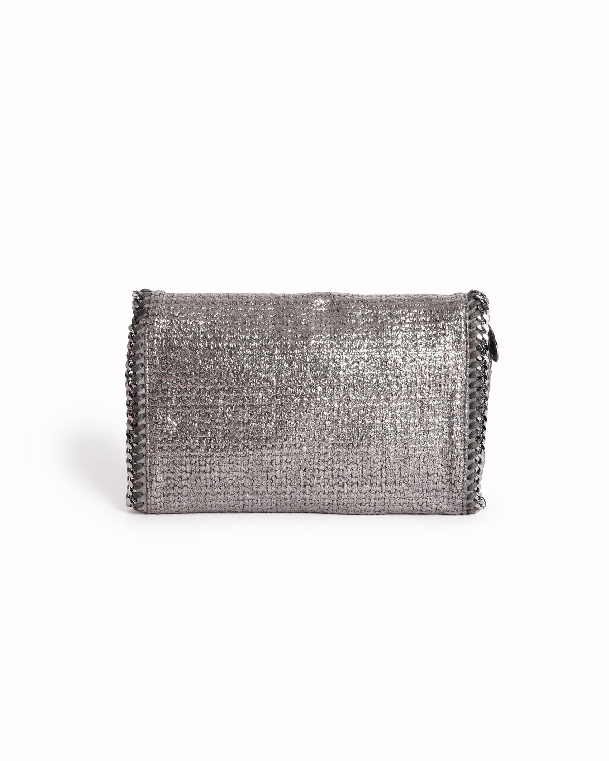 Stella Mccartney metallic grey woven falabella fold over clutch