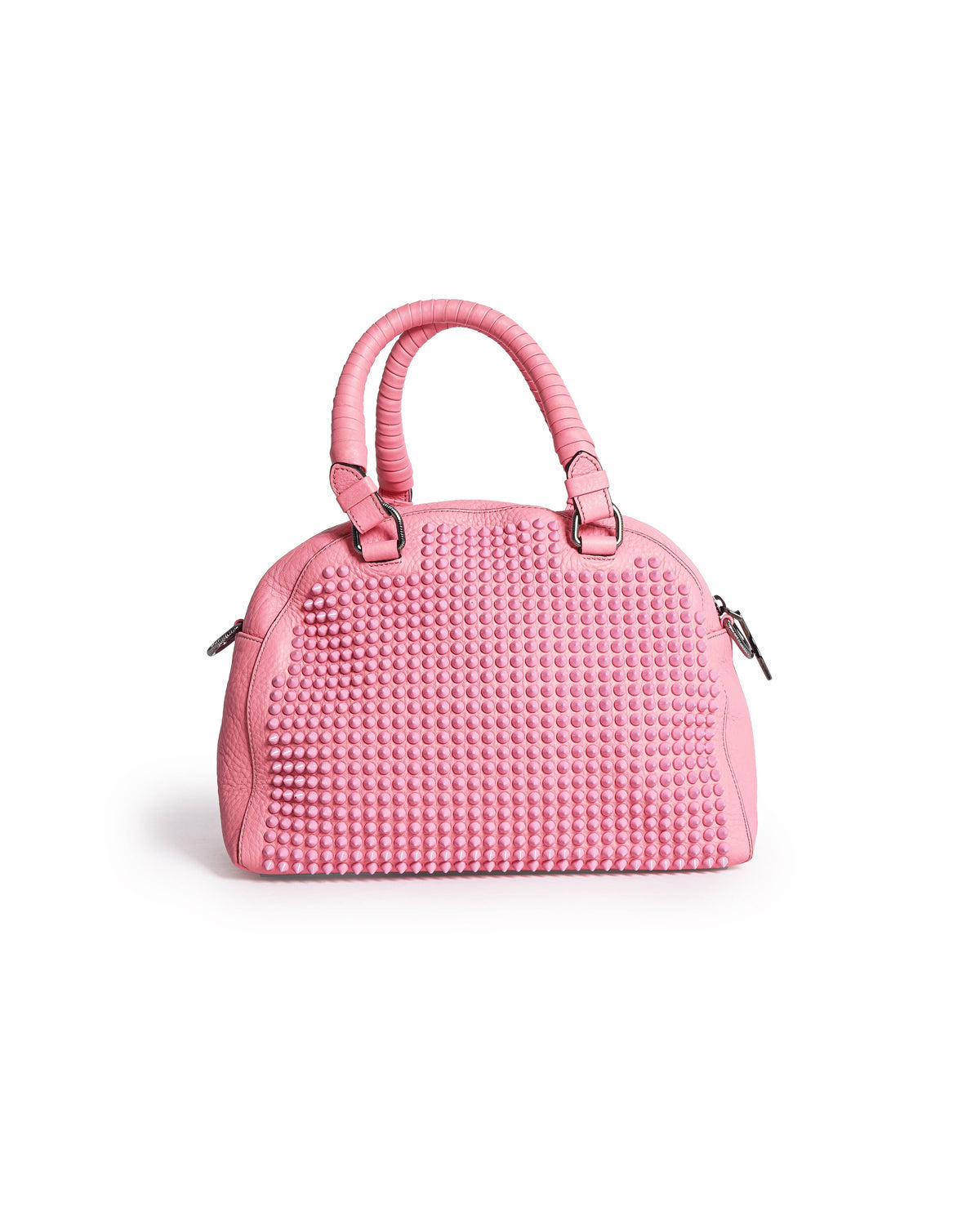 Christian Louboutin Pink Pebble Leather Panettone Spike Satchel