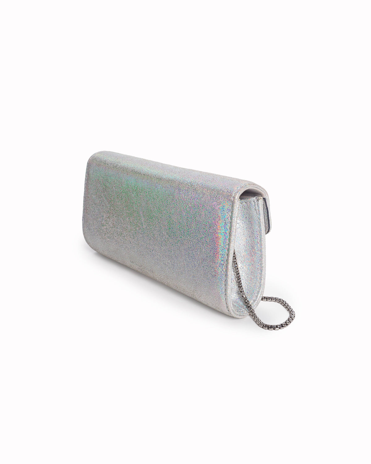 Aspinal of London Silver Textured Leather Mayfair Chain Clutch