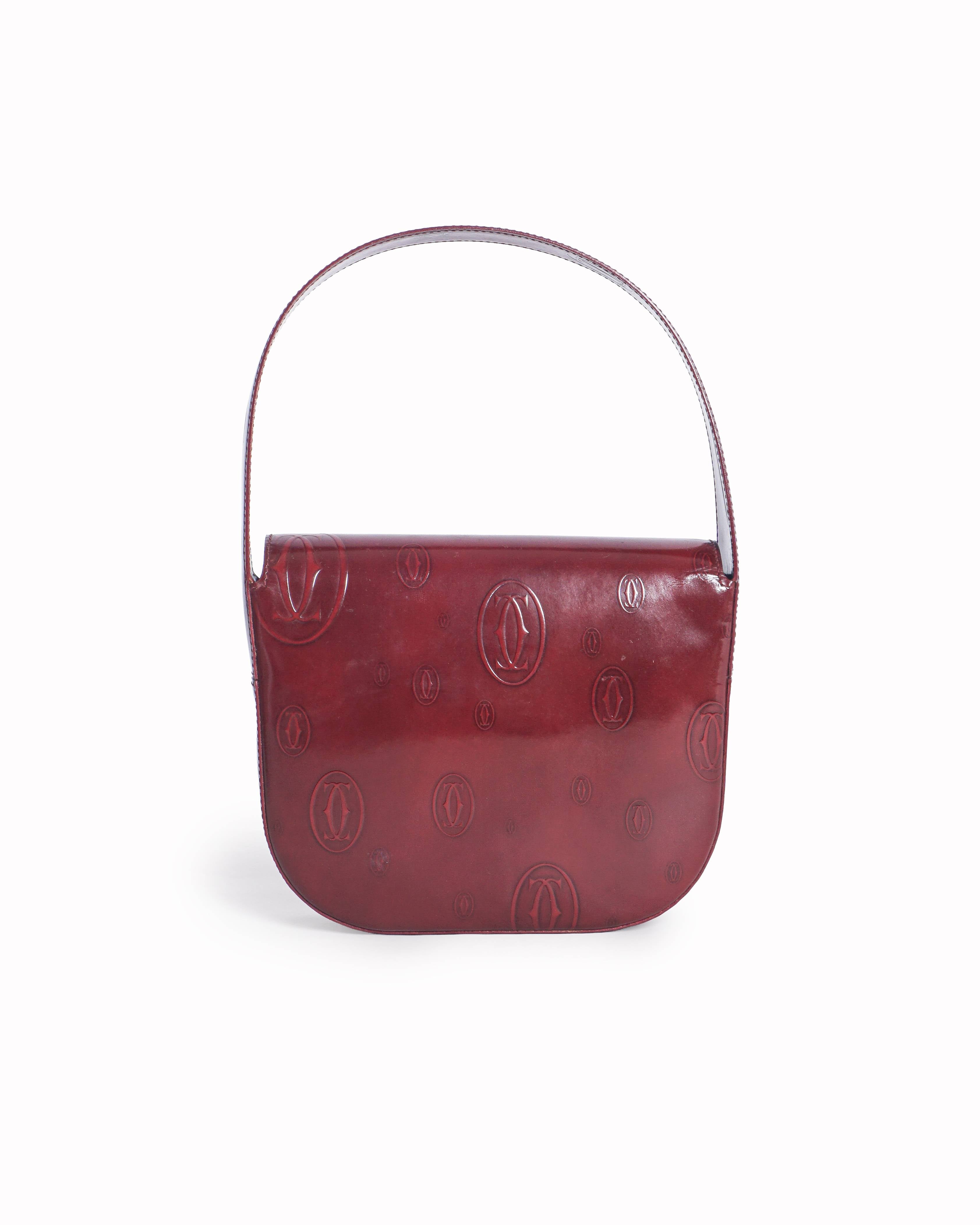 Cartier Logo Embossed Patent Leather Flap Hobo Bag
