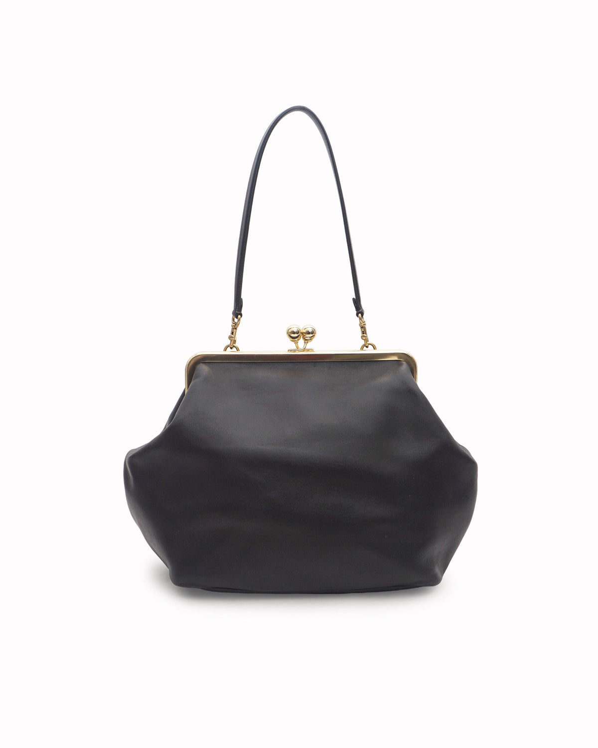 Coach Large Black Leather Kisslock Frame Shoulder Bag