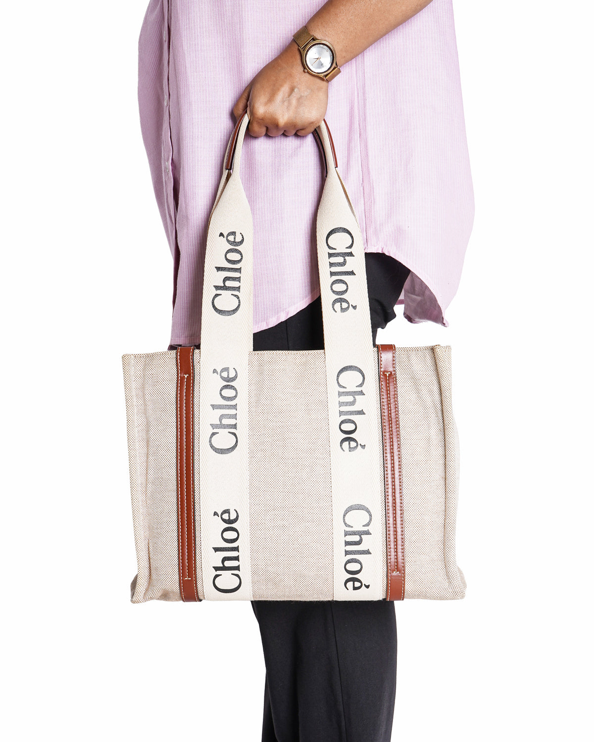 Chloé Beige Woody Medium Tote Bag