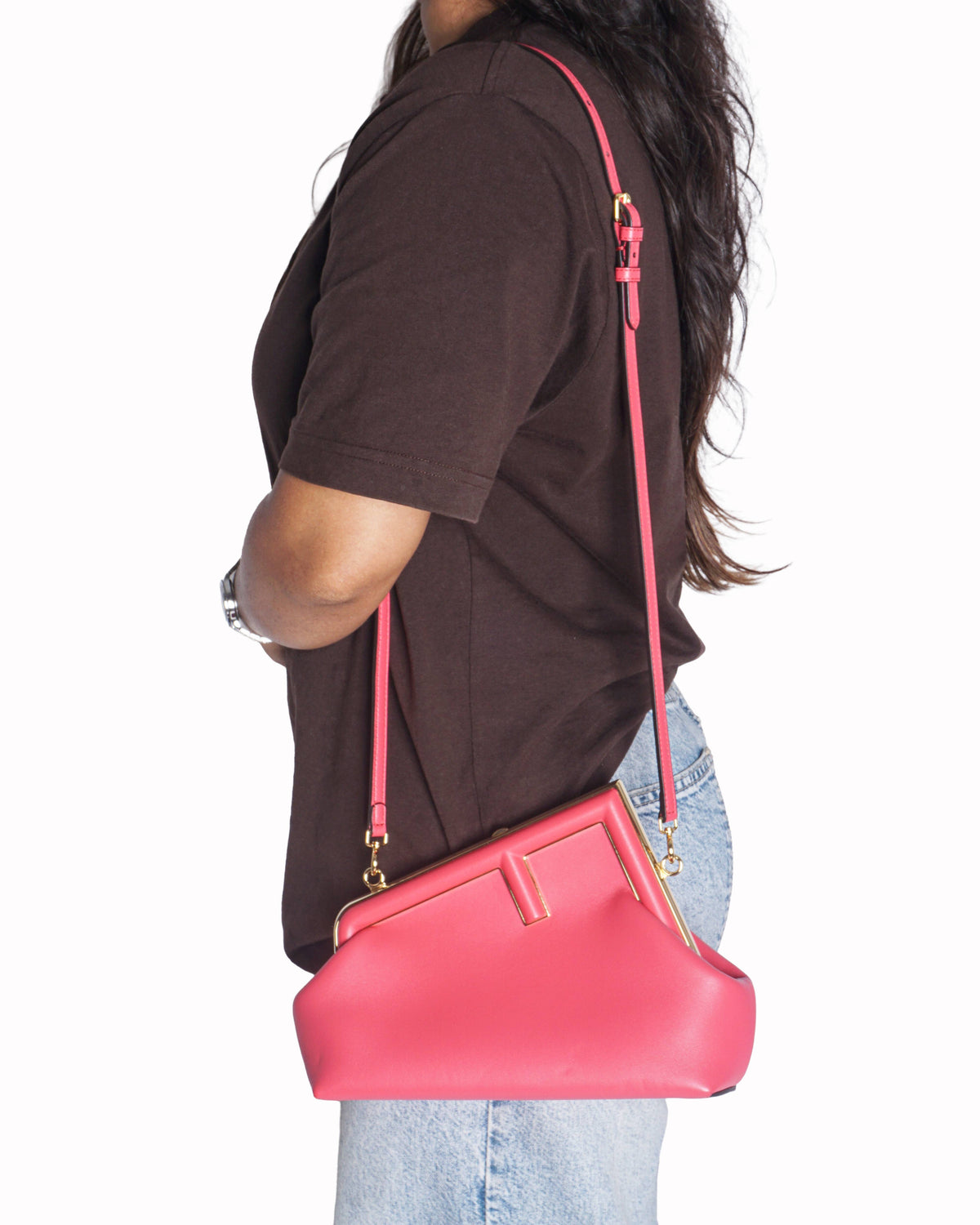Fendi First Medium Pink Leather Asymmetric F Clasp Bag