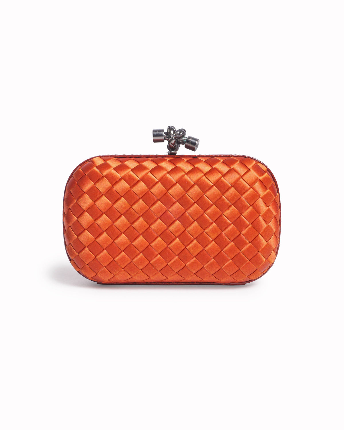 Bottega Veneta Knot Clutch Orange Intrecciato Satin