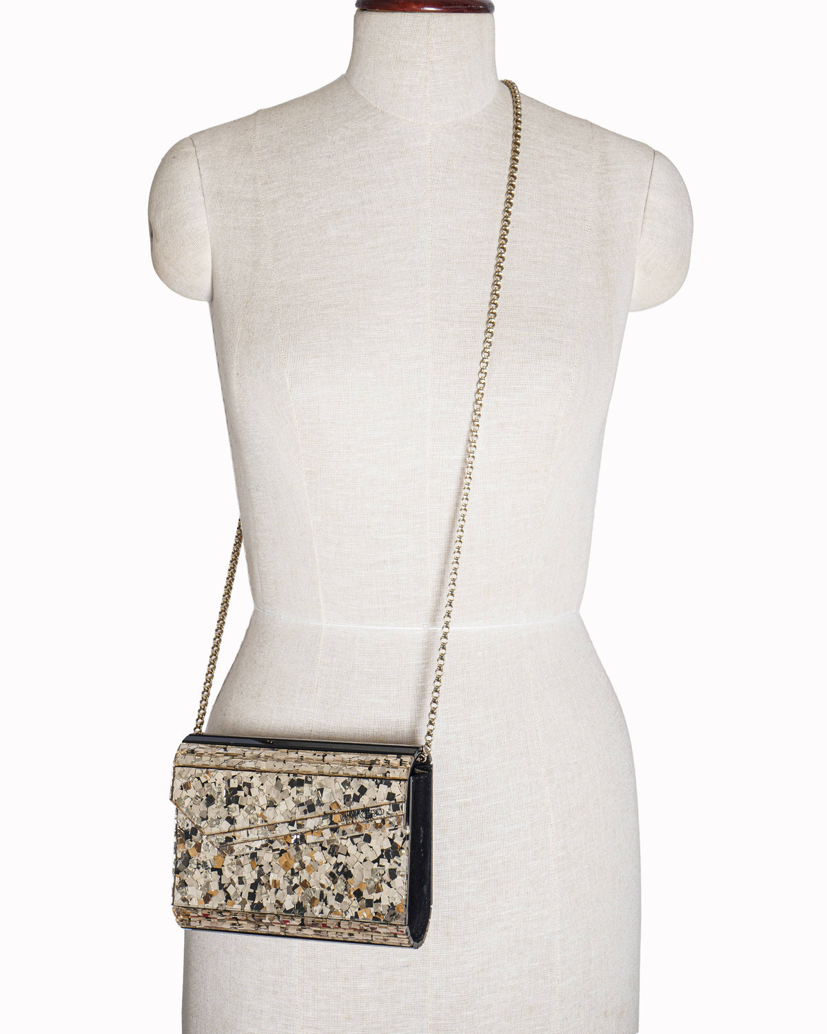 Jimmy Choo shimmering acrylic & suede candy chain clutch