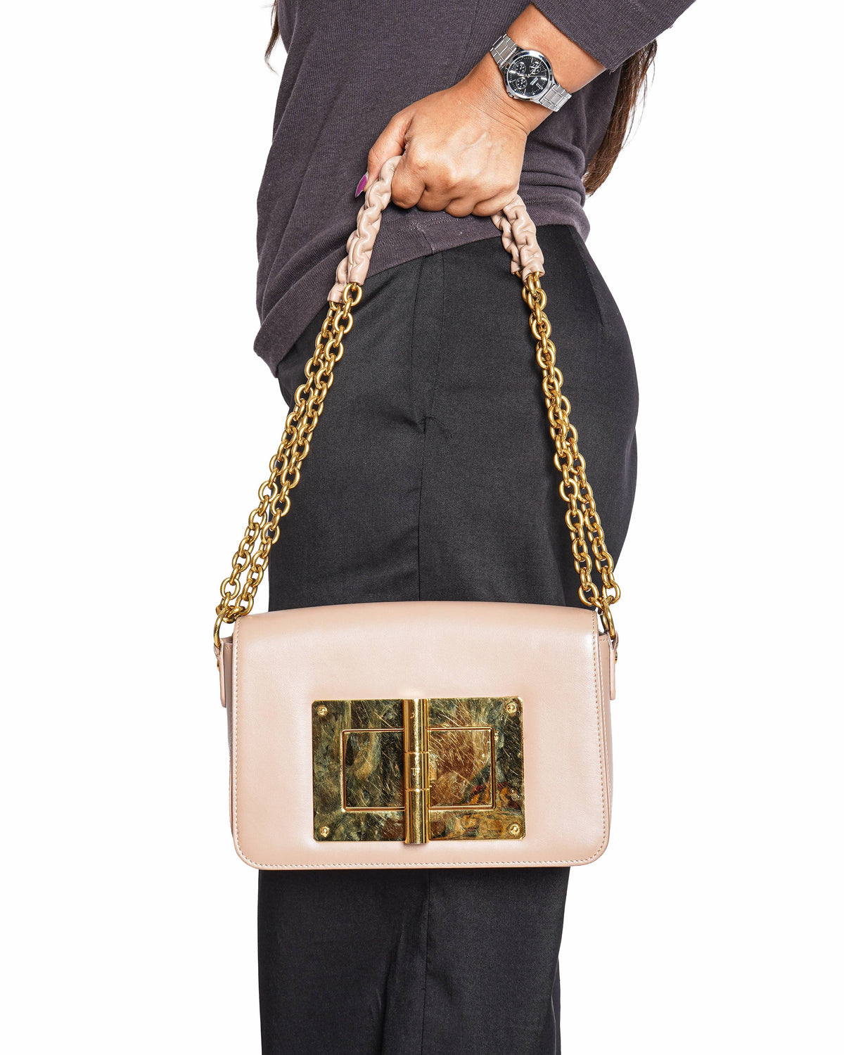 Tom Ford Dusty Pink Leather Small Chain Natalia Shoulder Bag