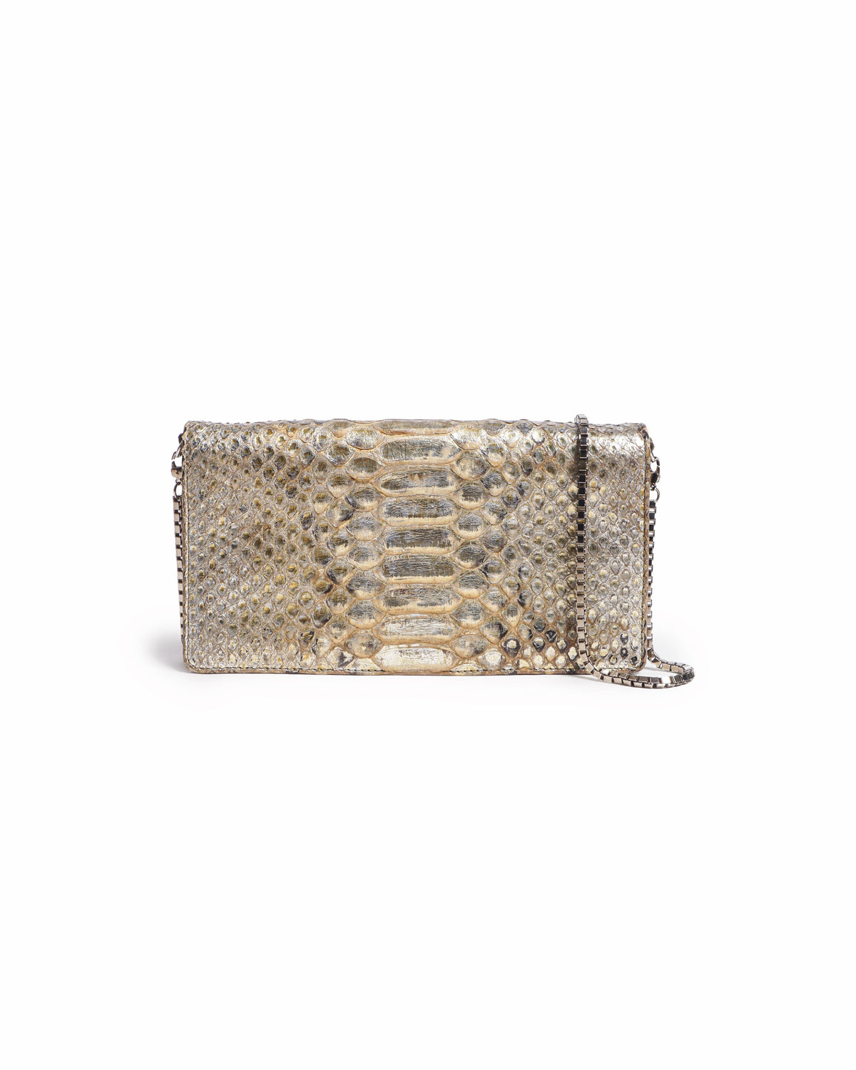 Roberto Cavalli Metallic Gold Python Leather Crossbody Clutch Bag
