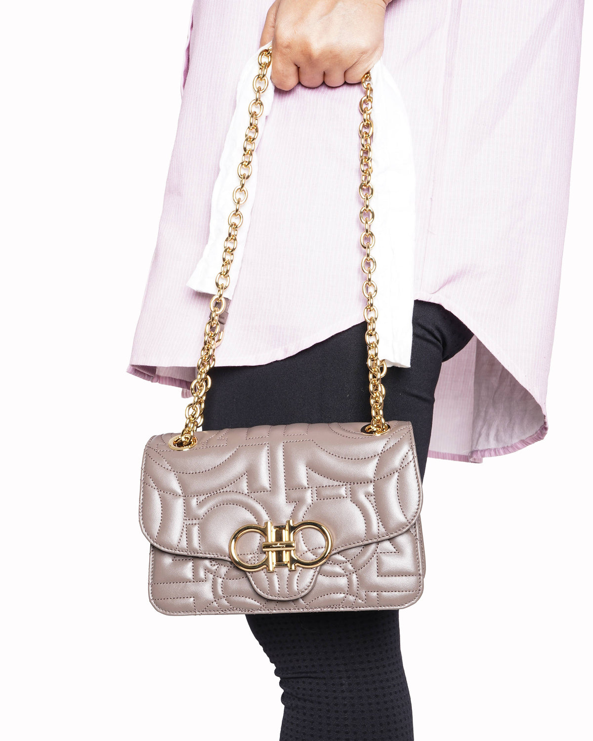 New Salvatore Ferragamo Gancini Quilted Crossbody Shoulder Bag In Beige