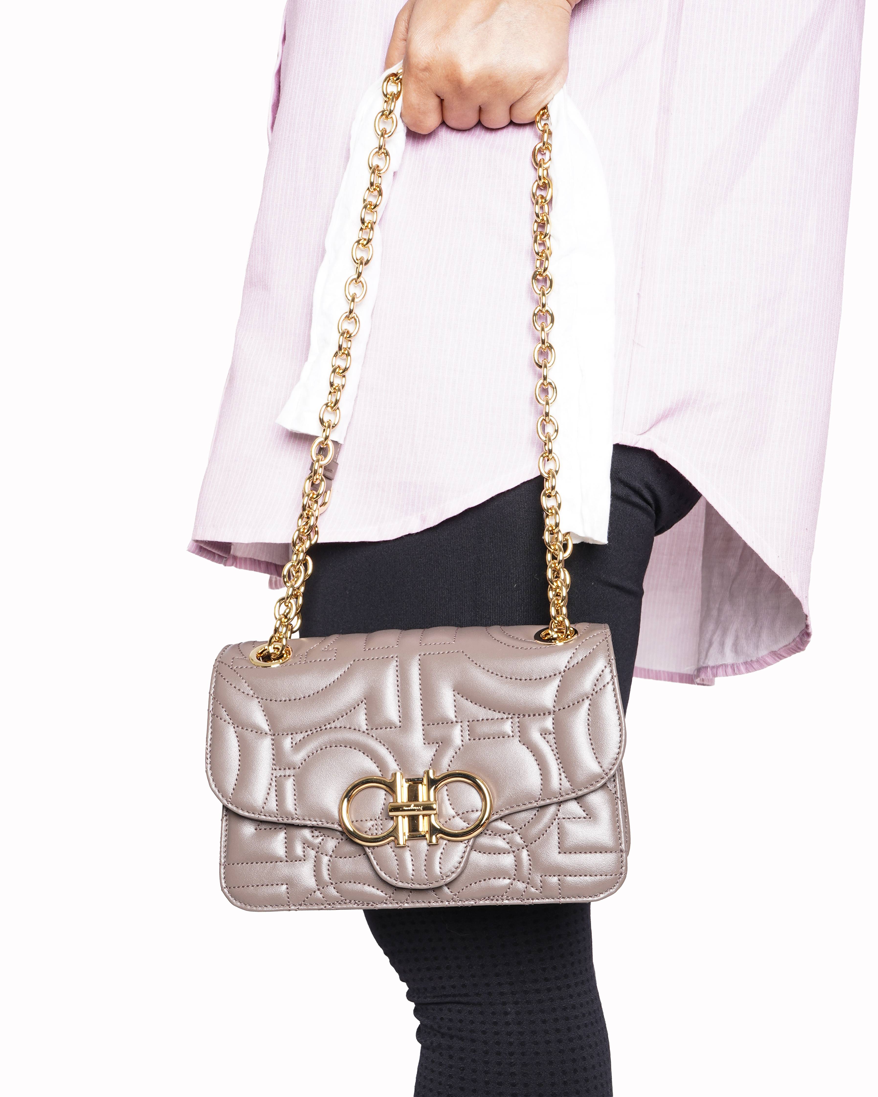 New Salvatore Ferragamo Gancini Quilted Crossbody Shoulder Bag In Beige