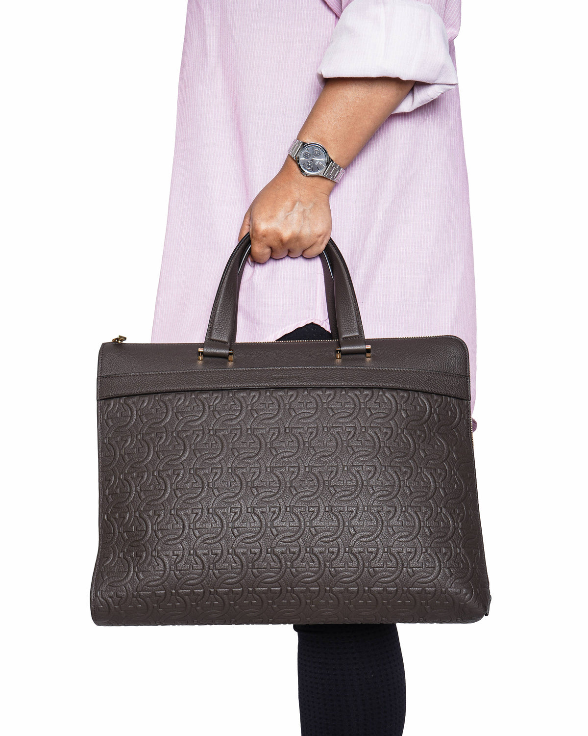 Salvatore Ferragamo 
Gancini Leather Briefcase in brown